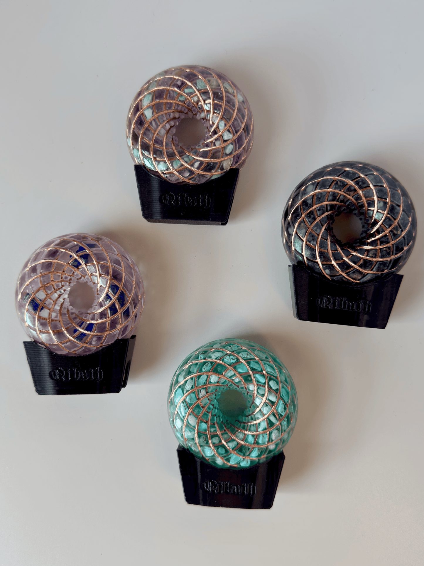 6CM-Handmade Rodin Coil Torus Orgonite Quartz Crystal | Inlaid Crystals Amazonite, Amethyst, Turquoise