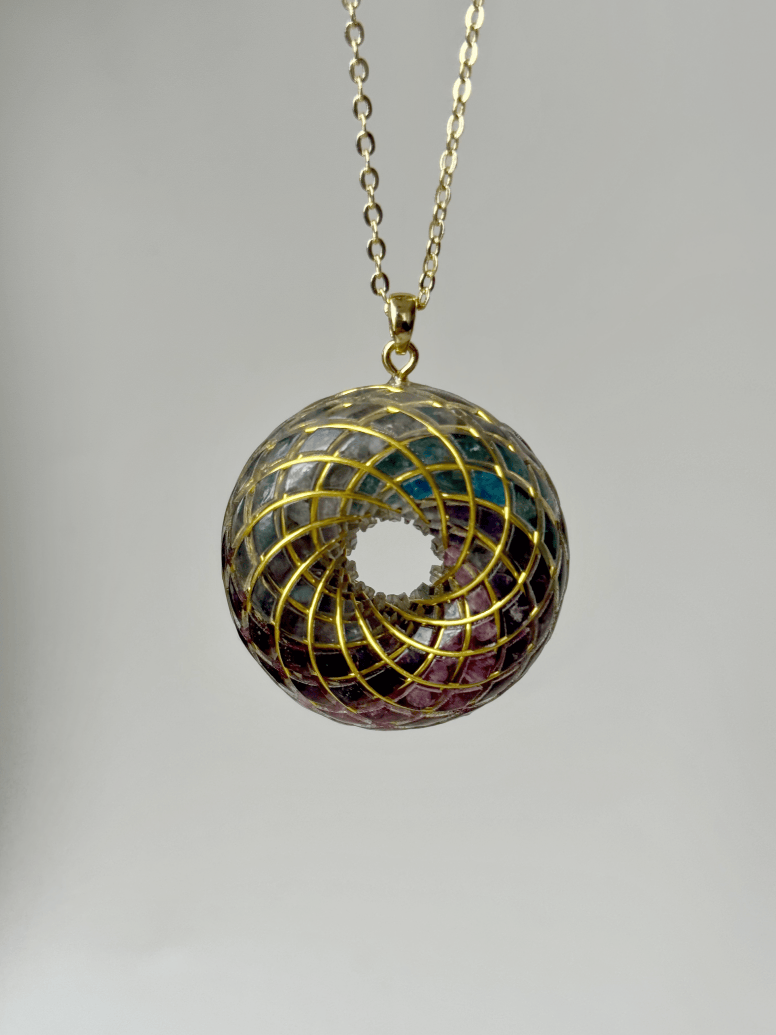 Spiritual gift Rodin Coil Torus Orgone Pendant Quartz Crystal necklace flower of life