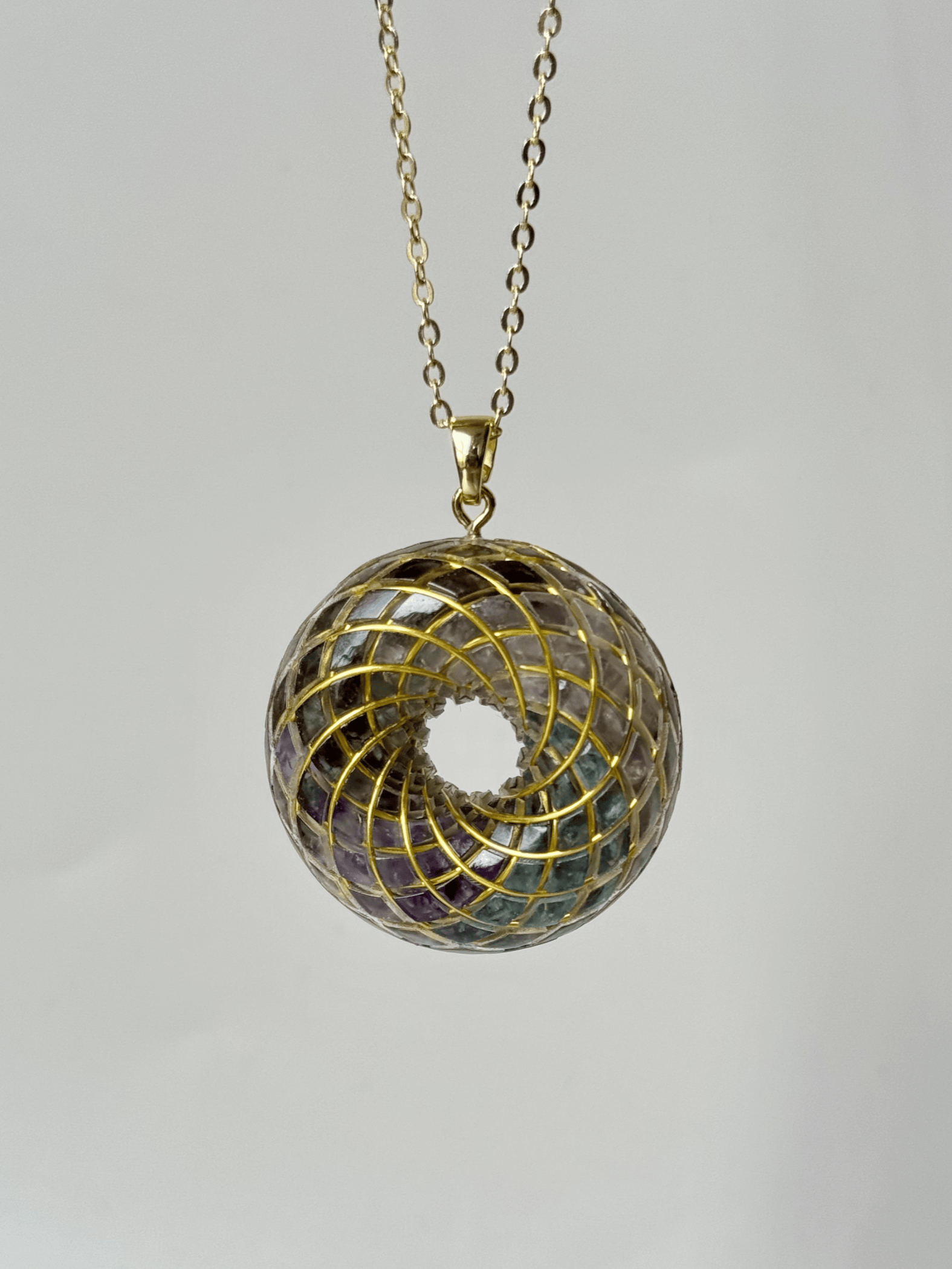 Spiritual gift Rodin Coil Torus Orgone Pendant Quartz Crystal necklace flower of life