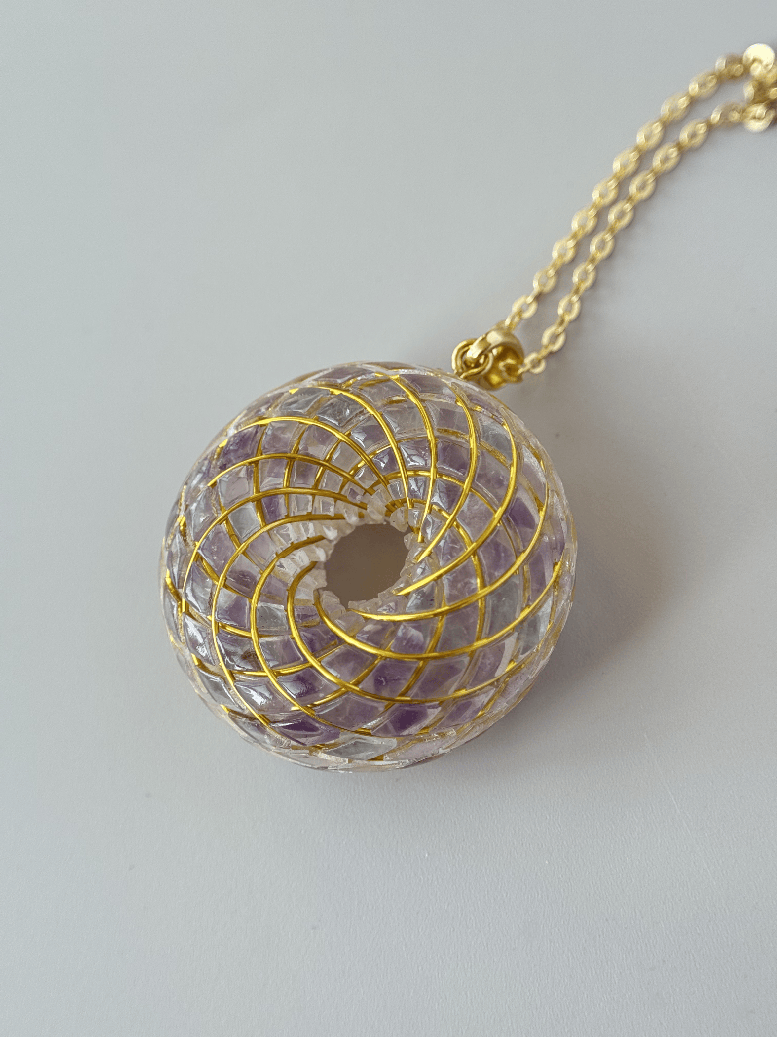 Spiritual jewelry Rodin Coil Torus Orgone Pendant Quartz Crystal necklace flower of life