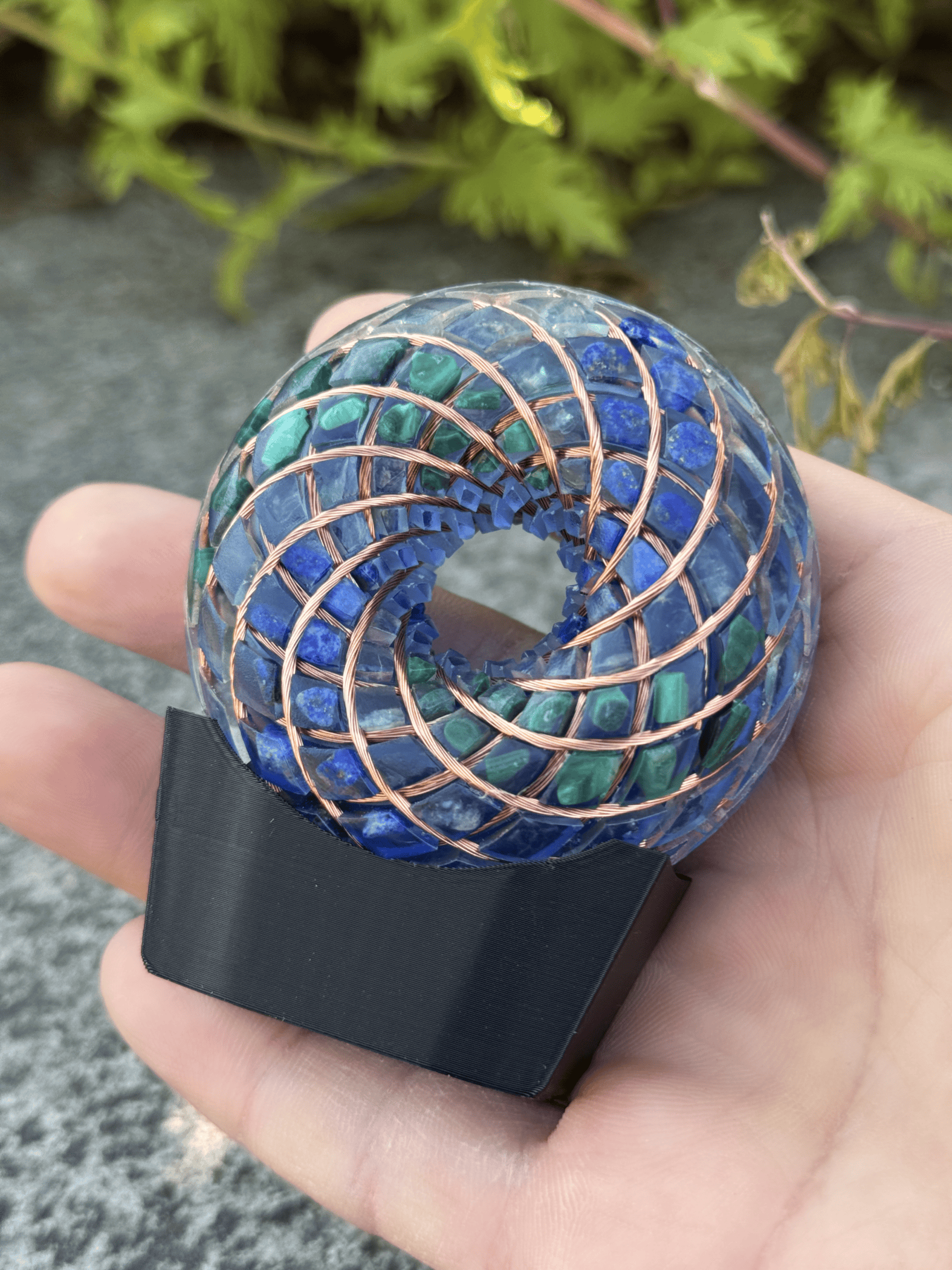 Blue Apatite, Lapis Lazuli, Malachite 2.36inches Handmade Rodin Coil Torus Vortex Pemf Generator