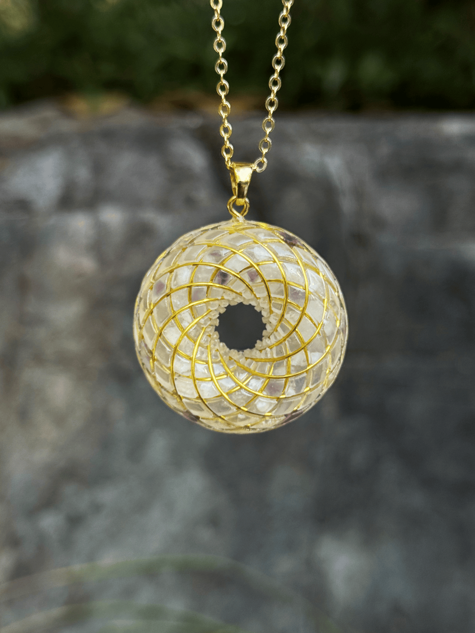 Spiritual gift Rodin Coil Torus Orgone Pendant Quartz Crystal necklace flower of life