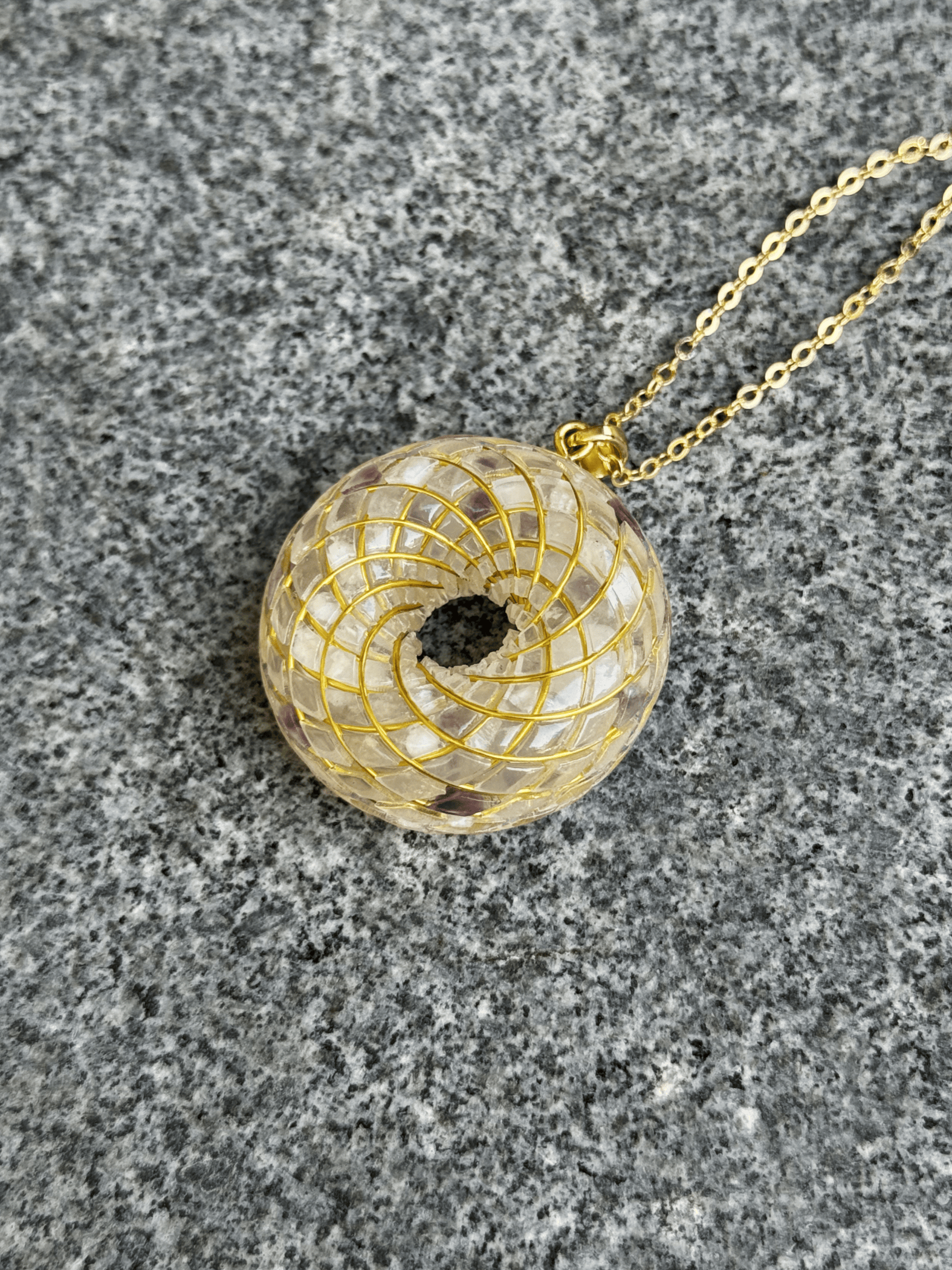 Spiritual gift Rodin Coil Torus Orgone Pendant Quartz Crystal necklace flower of life