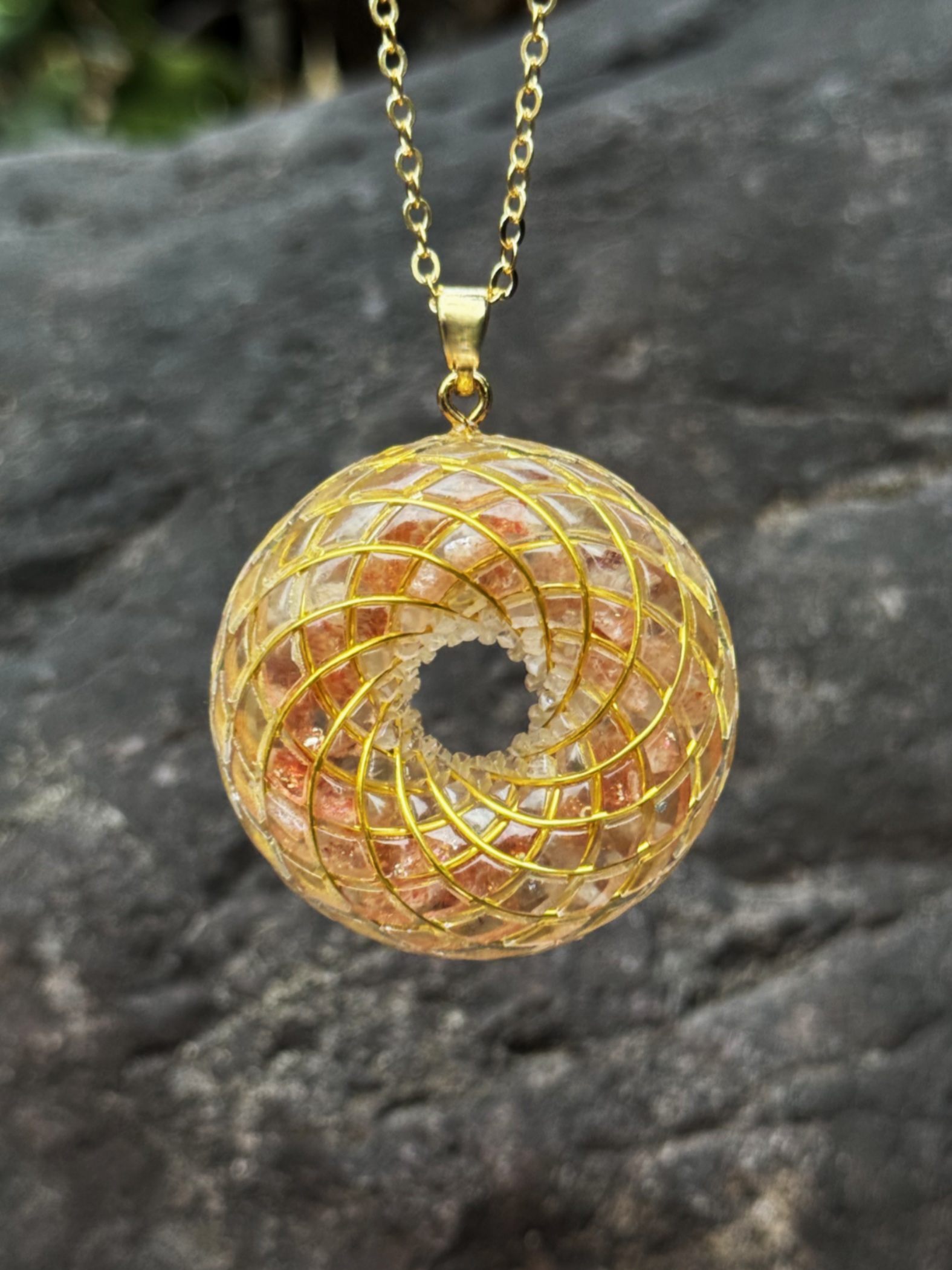 Spiritual gift Rodin Coil Torus Orgonite Pendant Quartz Crystal necklace flower of life