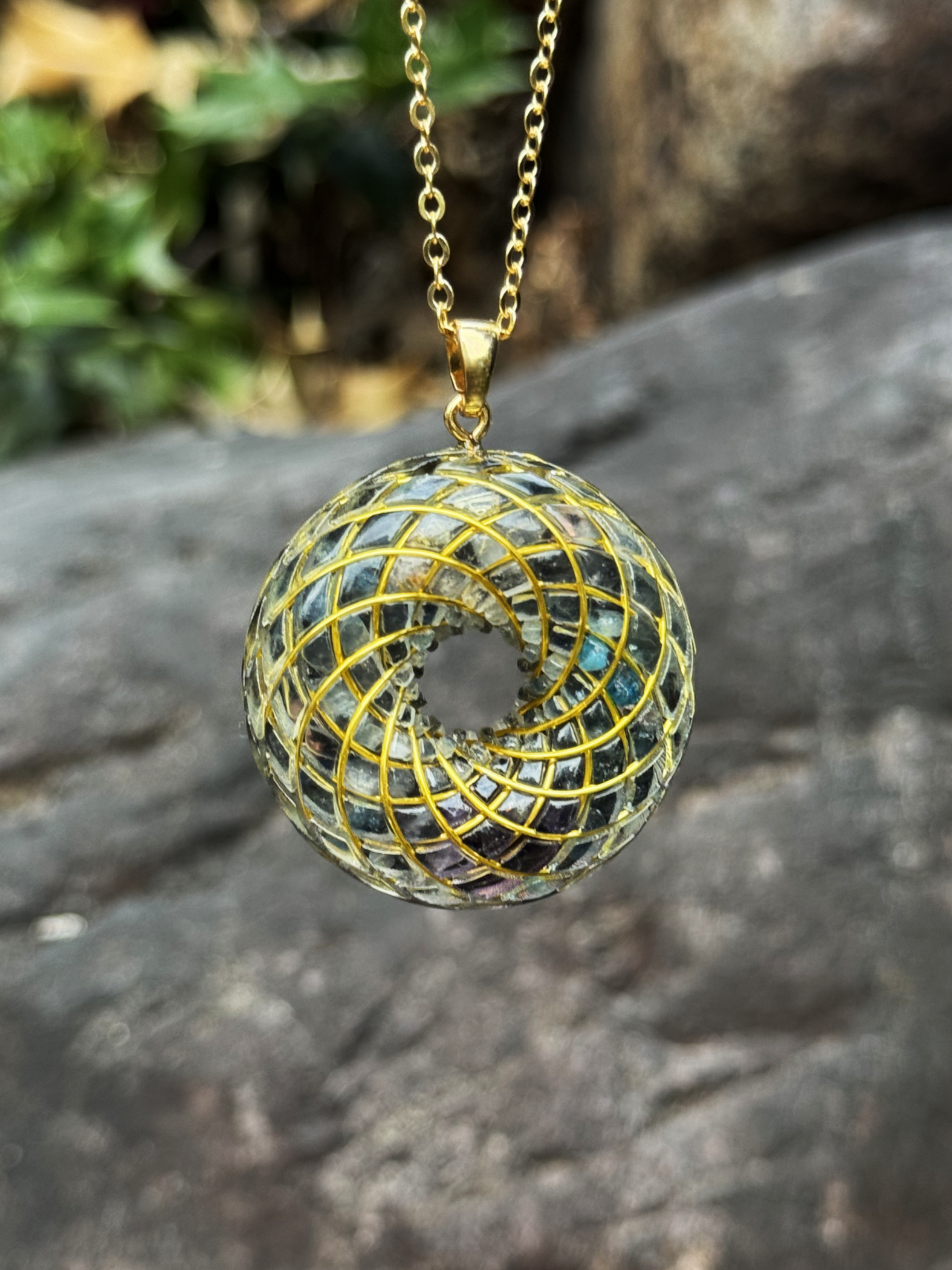 Spiritual gift Rodin Coil Torus Orgonite Pendant Quartz Crystal necklace flower of life