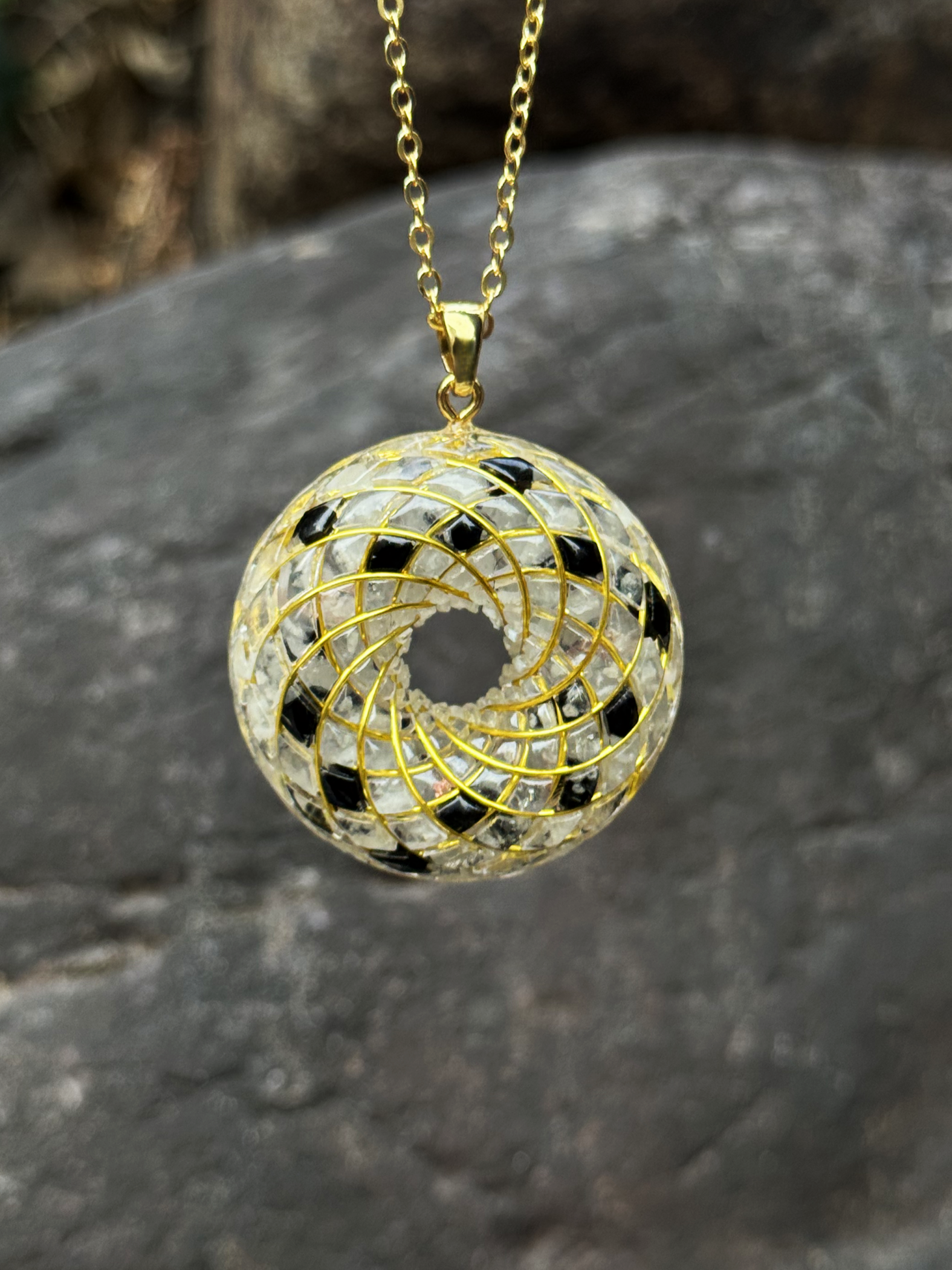 Spiritual gift Rodin Coil Torus Orgonite Pendant Quartz Crystal necklace flower of life
