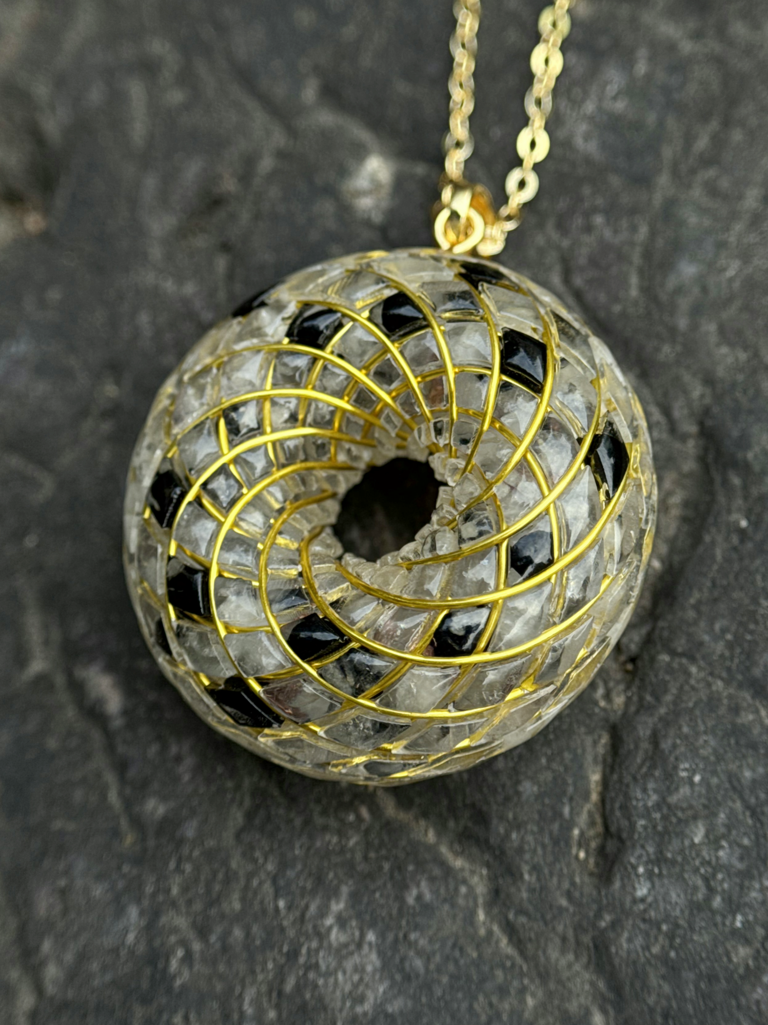 Spiritual gift Rodin Coil Torus Orgonite Pendant Quartz Crystal necklace flower of life
