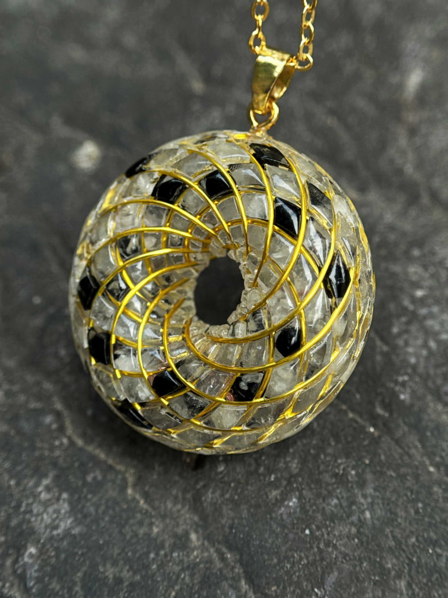 Spiritual gift Rodin Coil Torus Orgonite Pendant Quartz Crystal necklace flower of life
