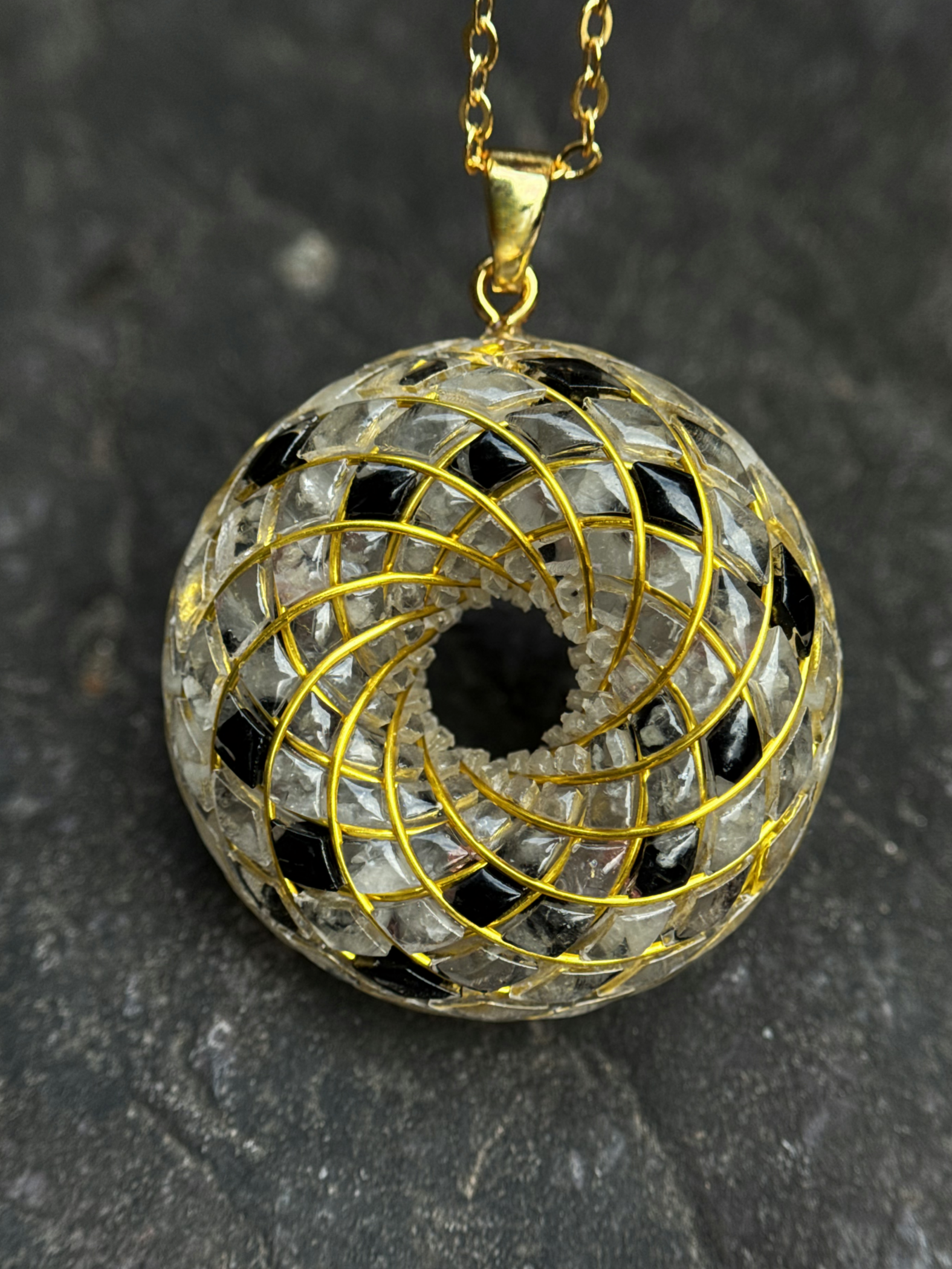 Spiritual gift Rodin Coil Torus Orgonite Pendant Quartz Crystal necklace flower of life