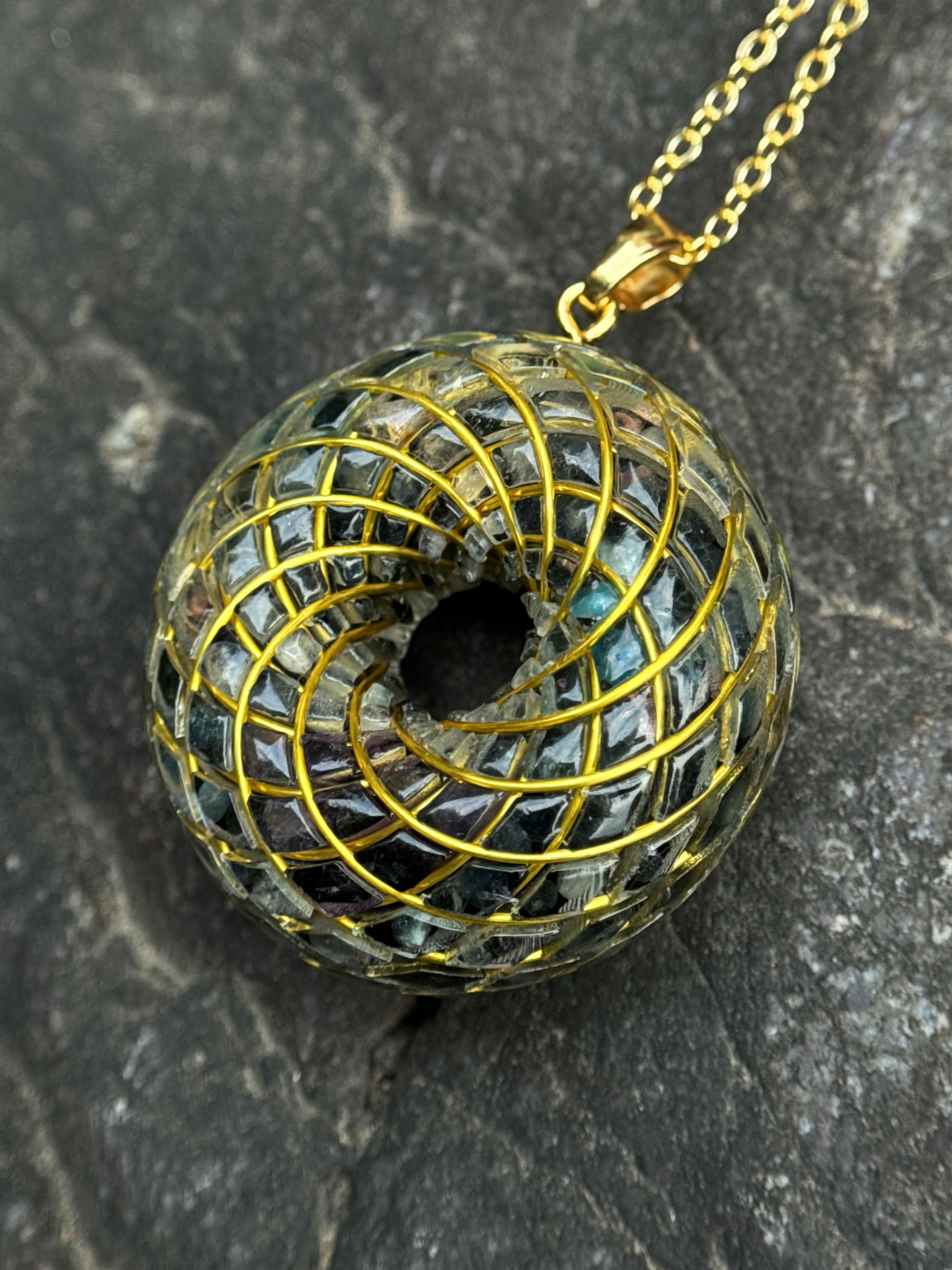 Spiritual gift Rodin Coil Torus Orgonite Pendant Quartz Crystal necklace flower of life