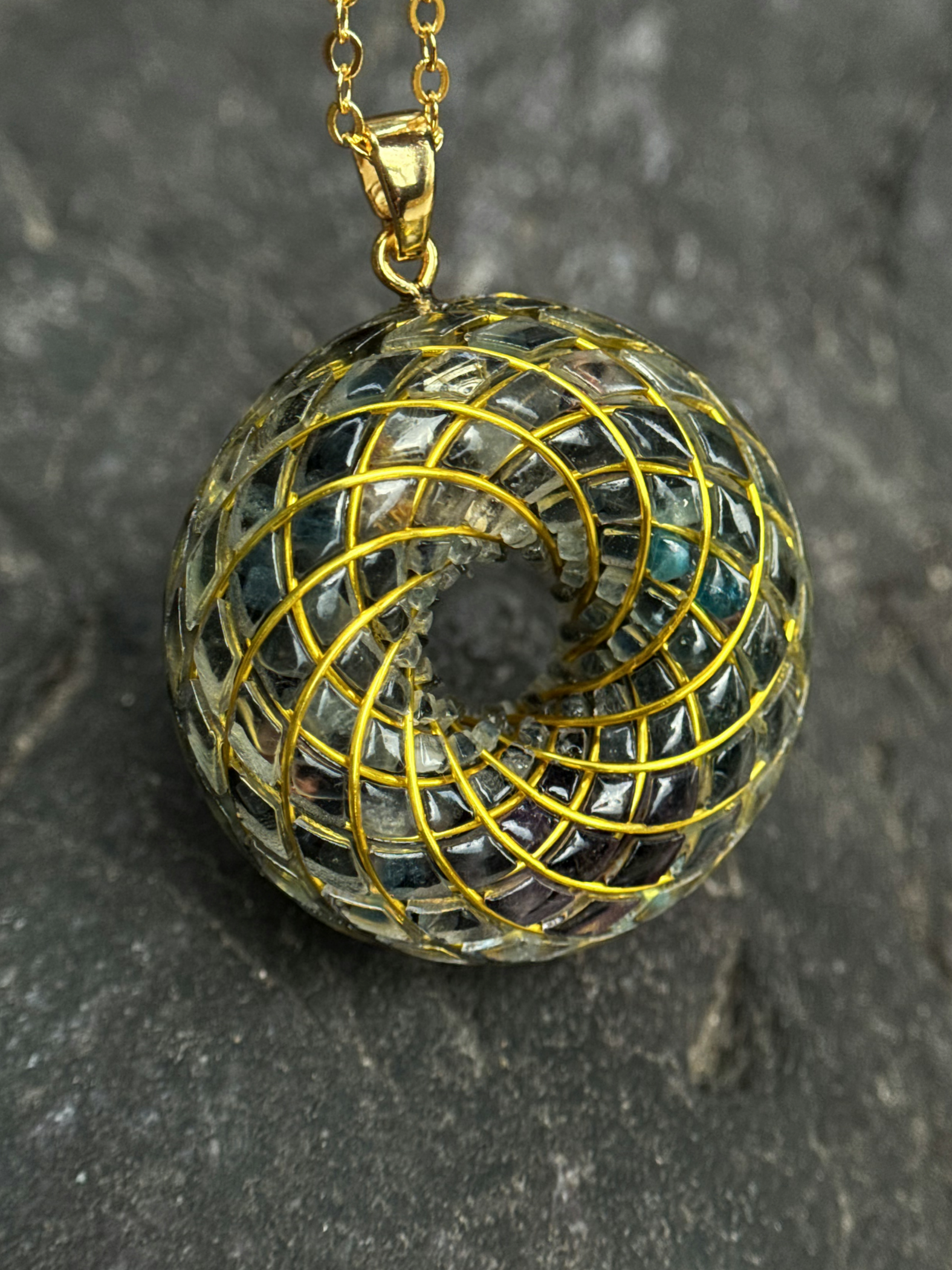 Spiritual gift Rodin Coil Torus Orgonite Pendant Quartz Crystal necklace flower of life