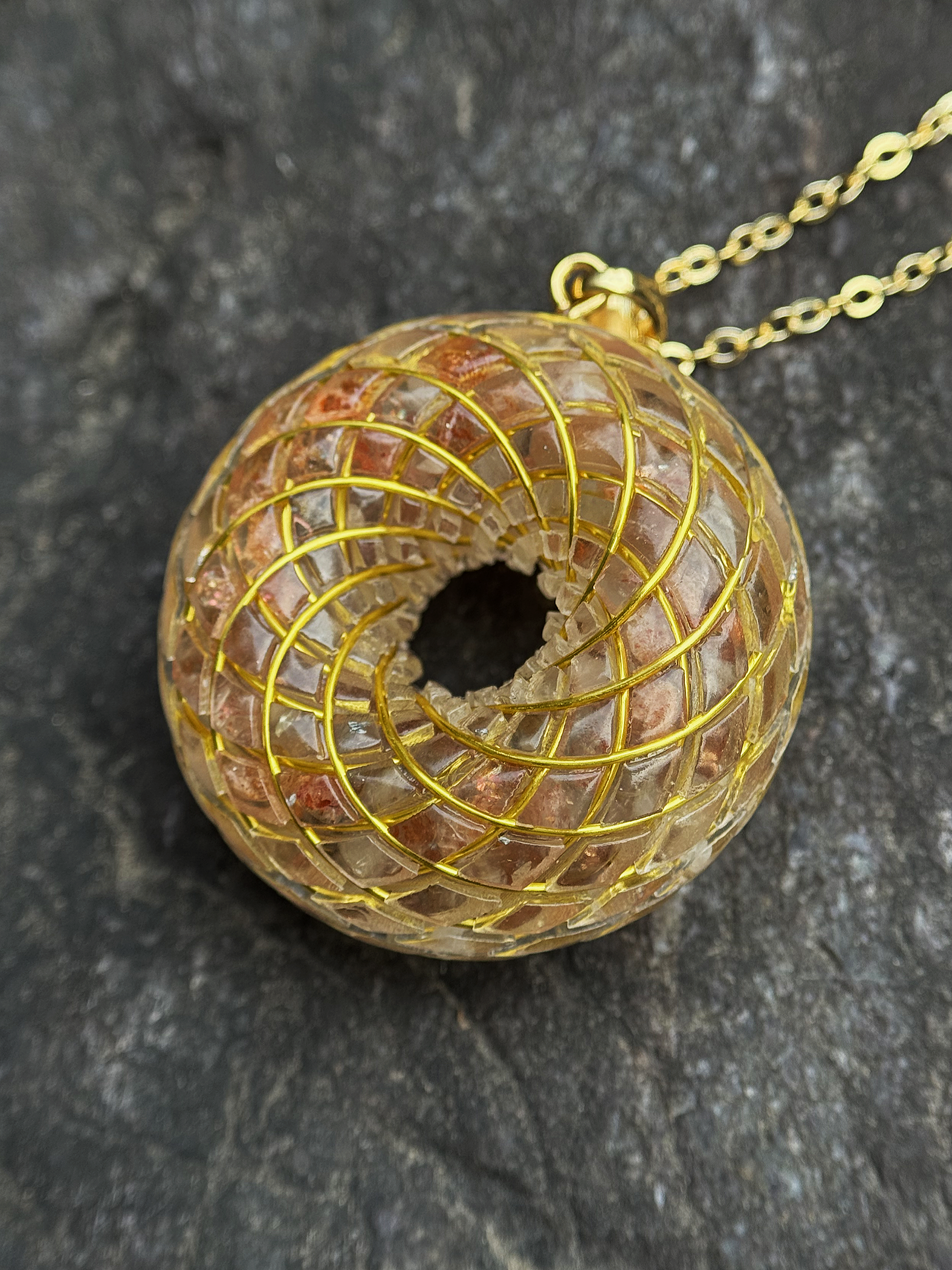 Spiritual gift Rodin Coil Torus Orgonite Pendant Quartz Crystal necklace flower of life