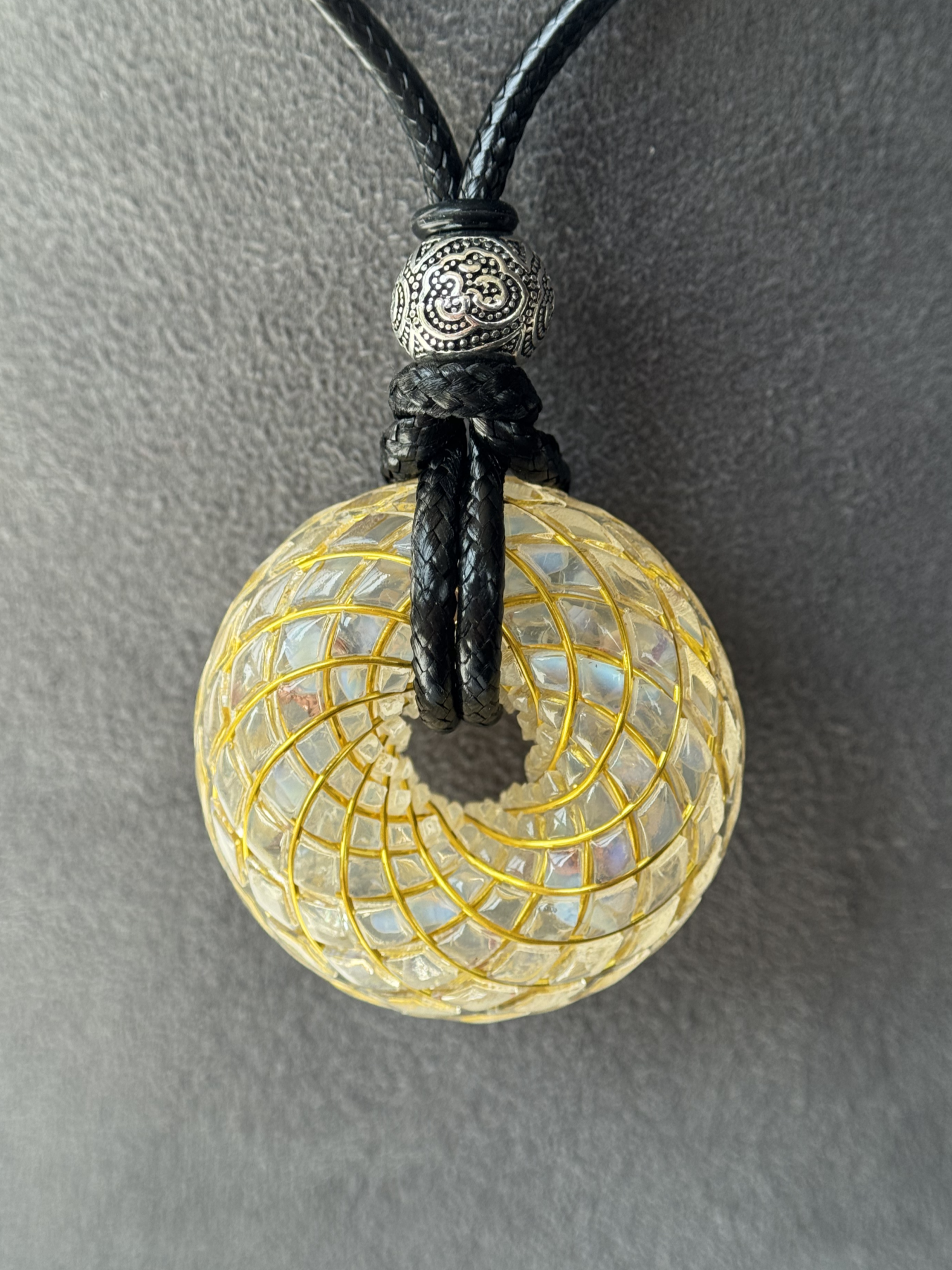 Handmade Torus Crystal Pendant Necklace Opal Sacred Geometry Orgone Jewelry Spiritual Meditation Gift