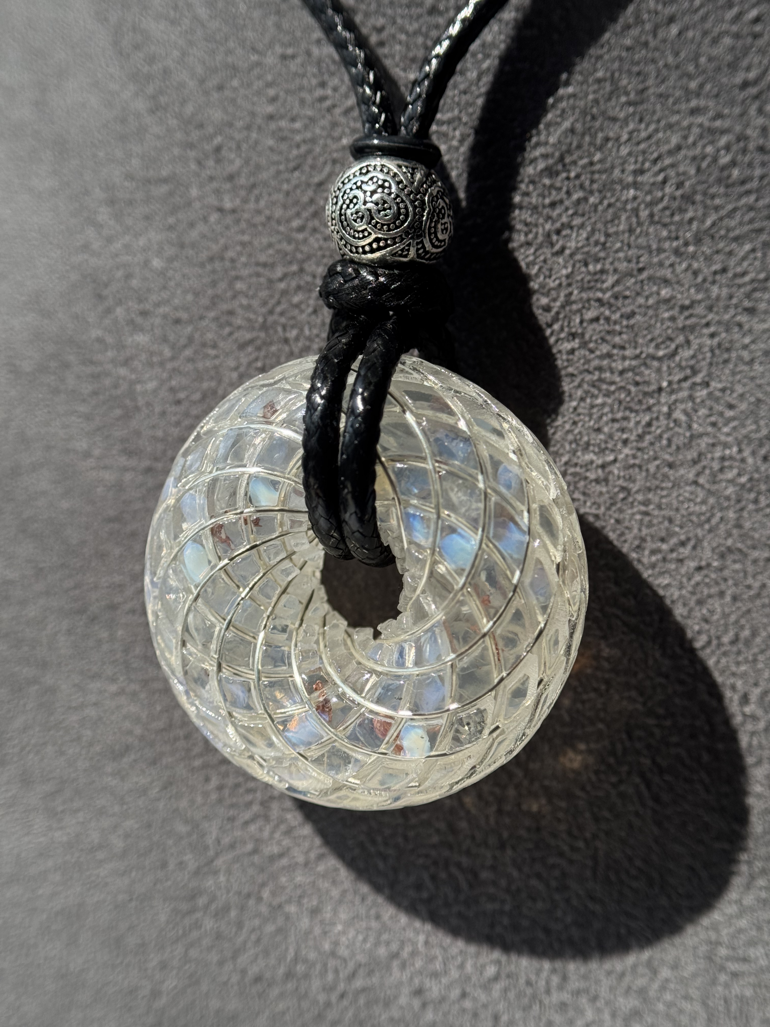 Handmade Torus Crystal Pendant Necklace Opal Sacred Geometry Orgone Jewelry Spiritual Meditation Gift
