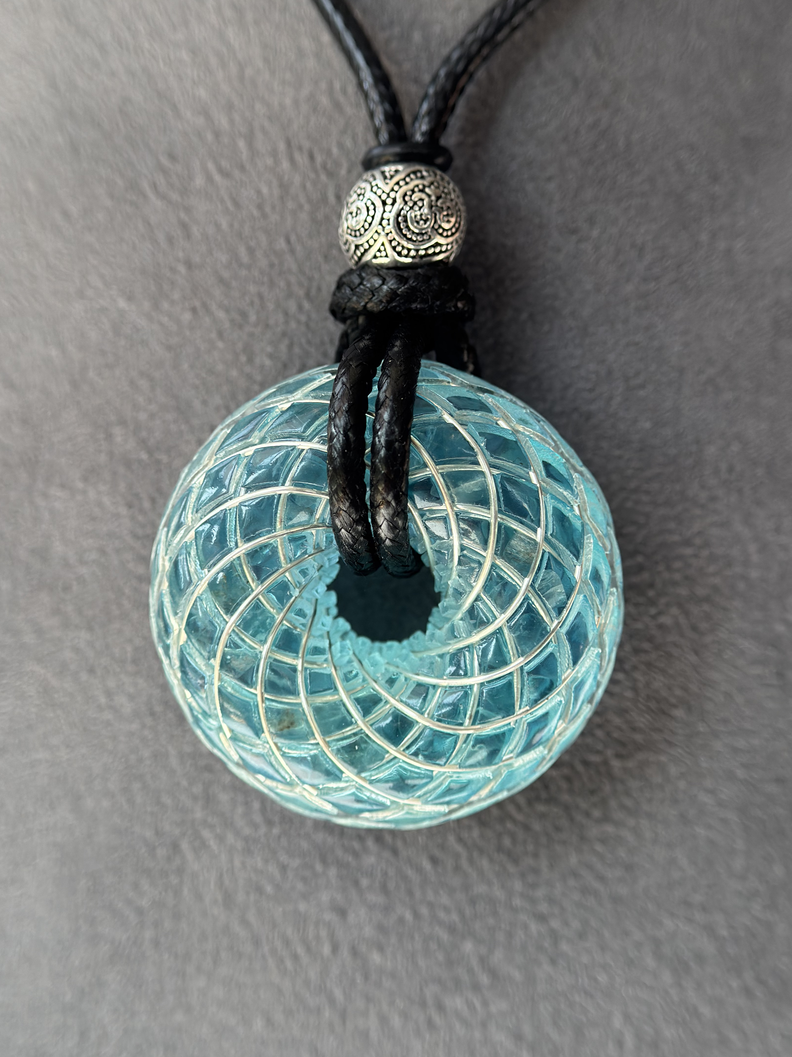 Blue Apatite Torus Pendant Necklace Sacred Geometry Crystal Handmade Meditation Gift