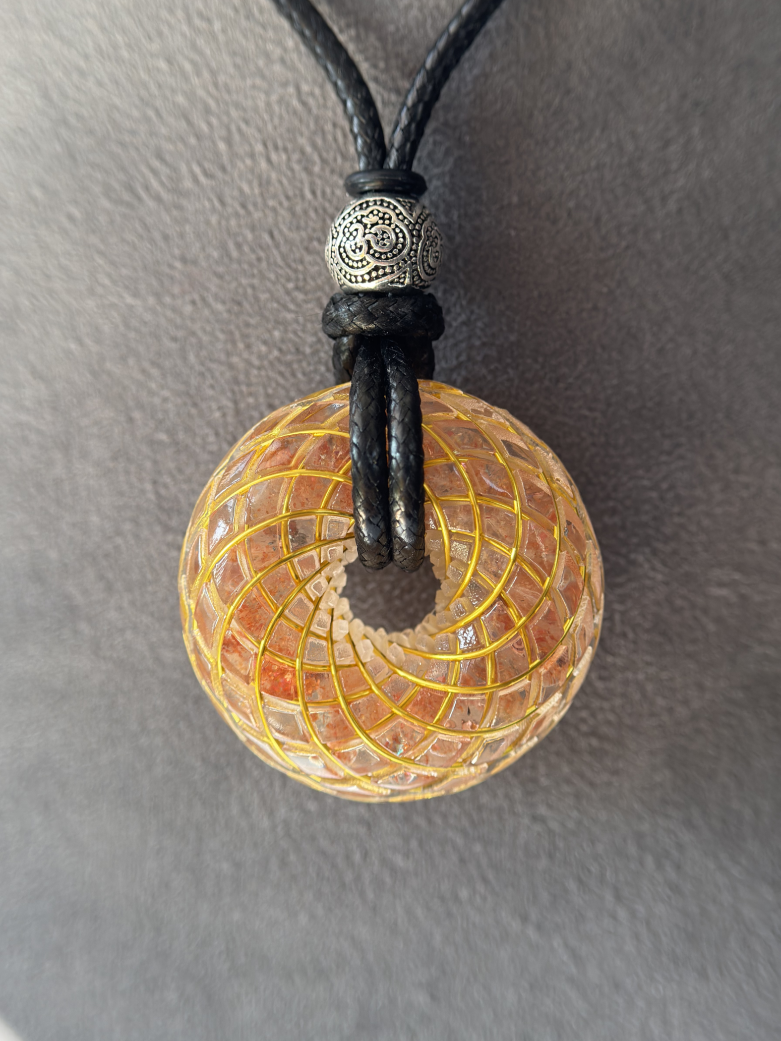 Sacred Geometry Torus Pendant Sunstone – Handmade Crystal Energy Necklace, Orgone Style Meditation Jewelry Gift