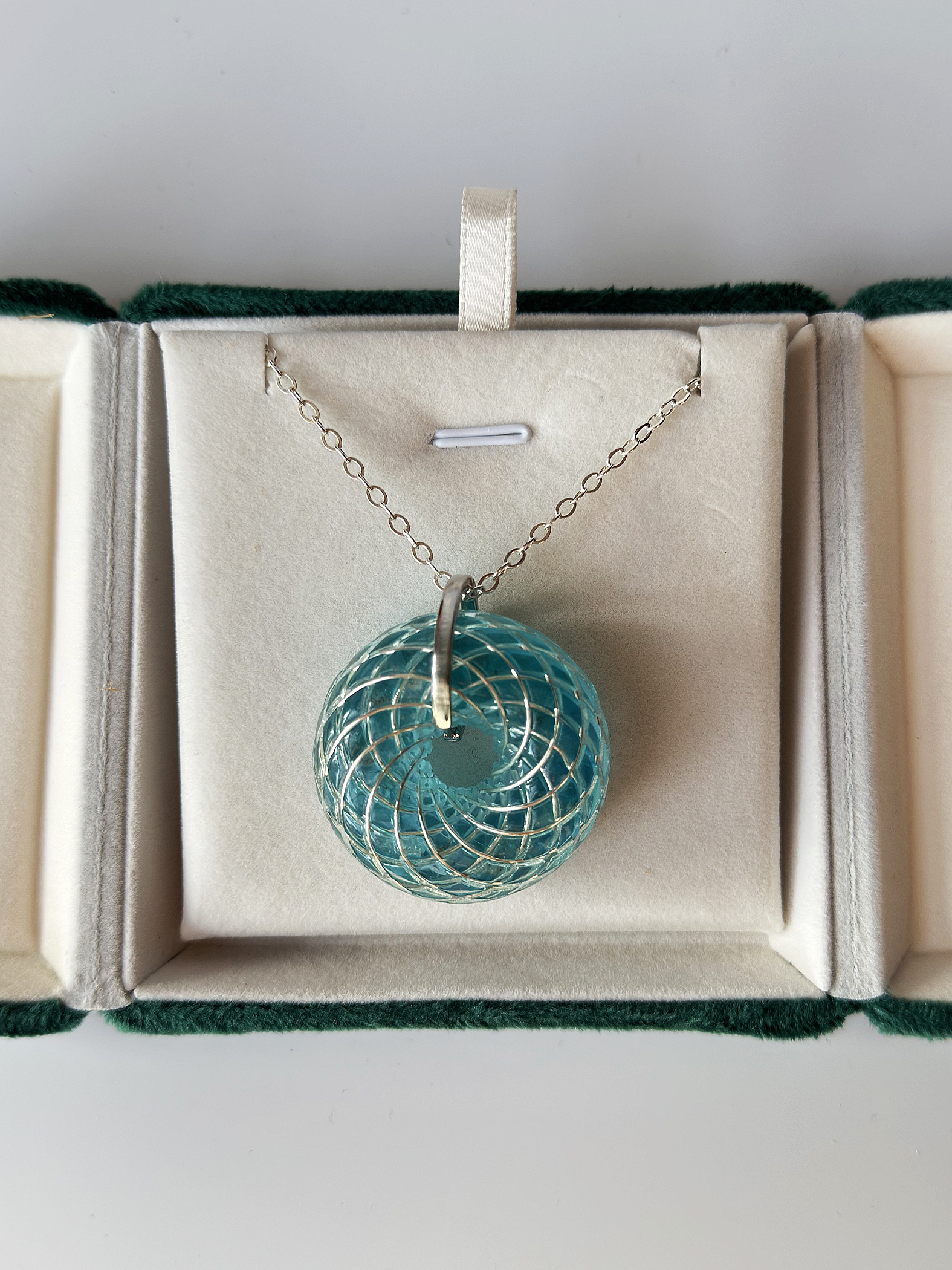 Blue Apatite Torus Pendant Necklace Sacred Geometry Crystal Handmade Meditation Gift