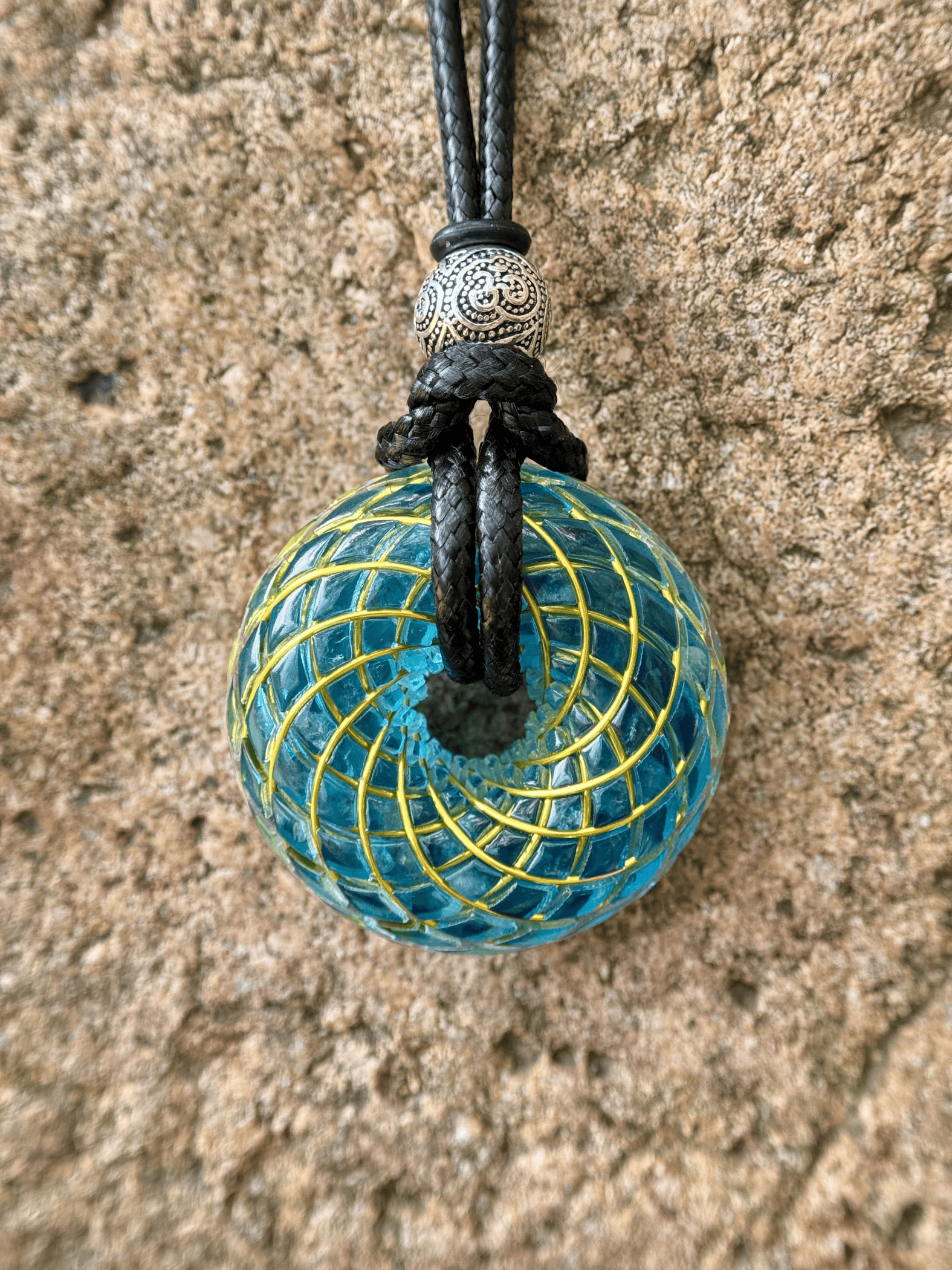 Blue Apatite Torus Pendant Necklace Sacred Geometry Crystal Handmade Meditation Gift
