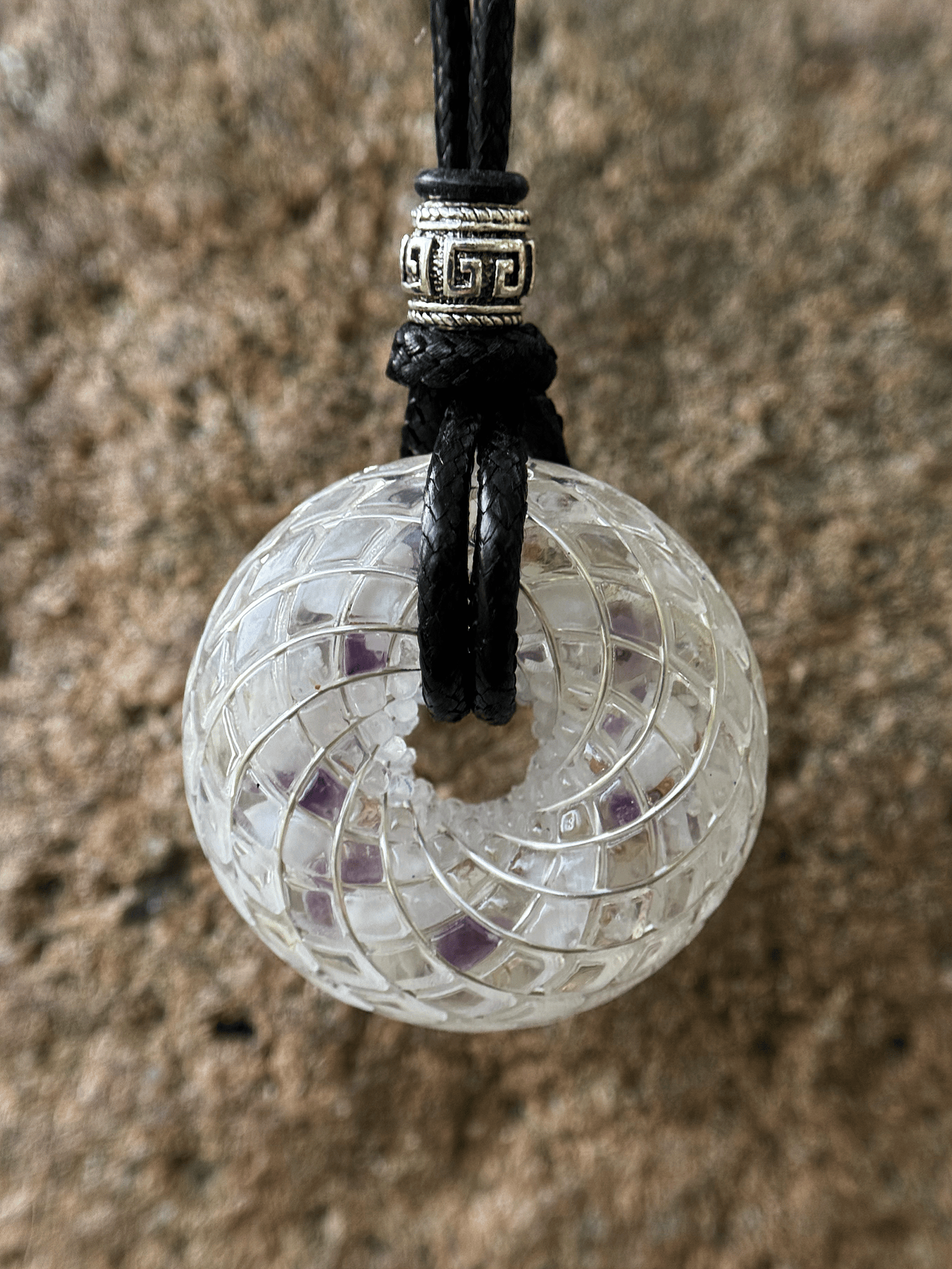 Moonstone & Amethyst Orgonite Torus Rodin Coil Necklace Pendant Chakra Healing Crystal Jewelry Spiritual Gift