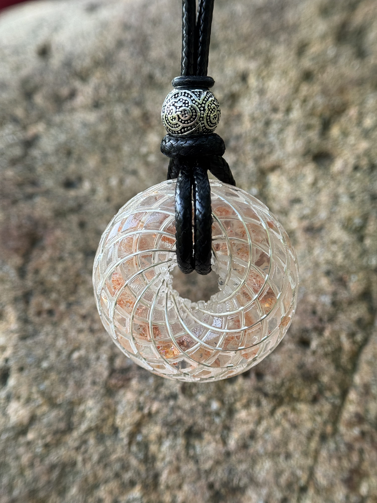 Sacred Geometry Torus Pendant Sunstone – Handmade Crystal Energy Necklace, Orgone Style Meditation Jewelry Gift