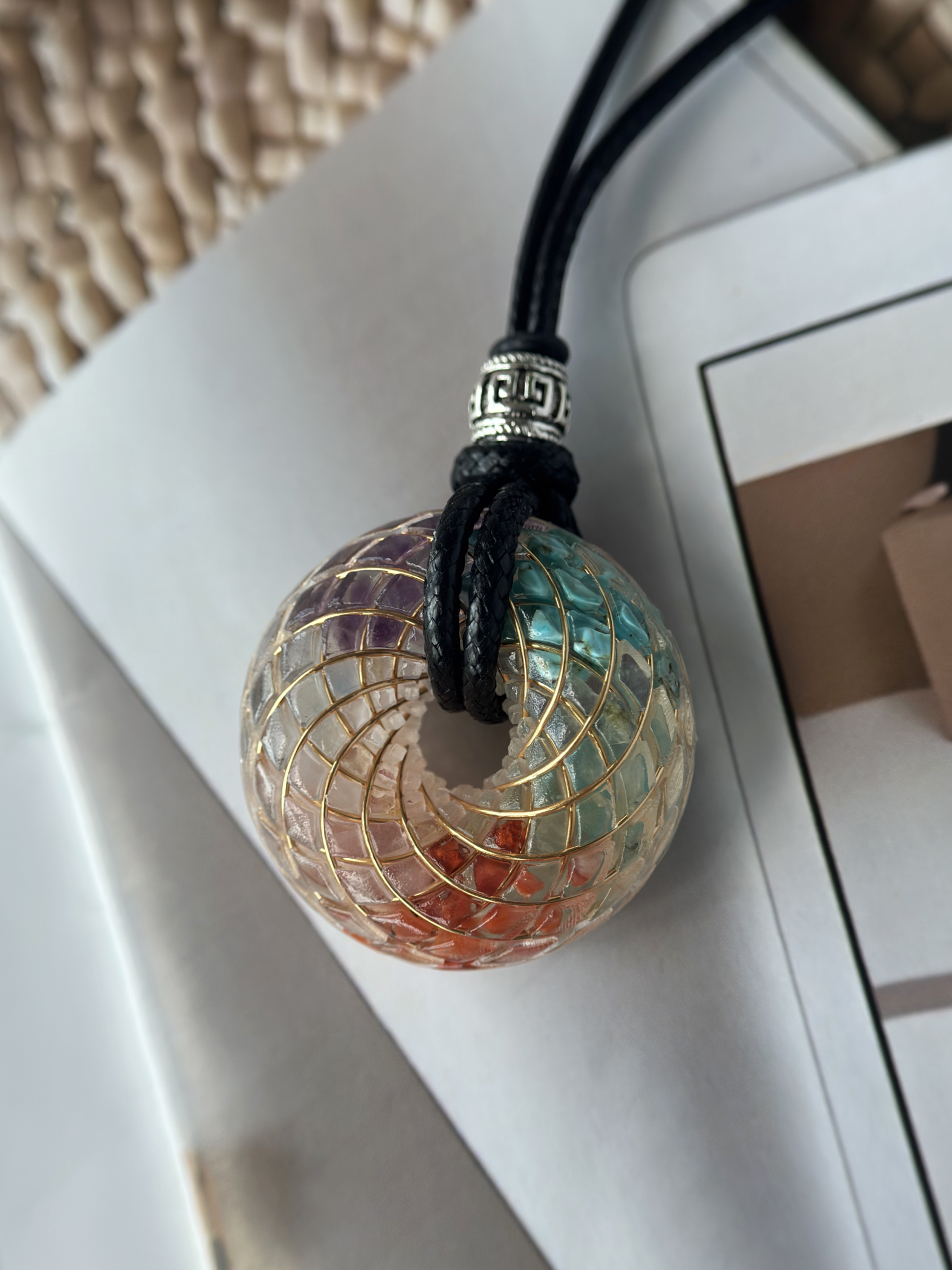 Handmade Rodin Coil Torus Orgonite Pendant Quartz Crystal necklace | Energy Protection and Chakra Balancing