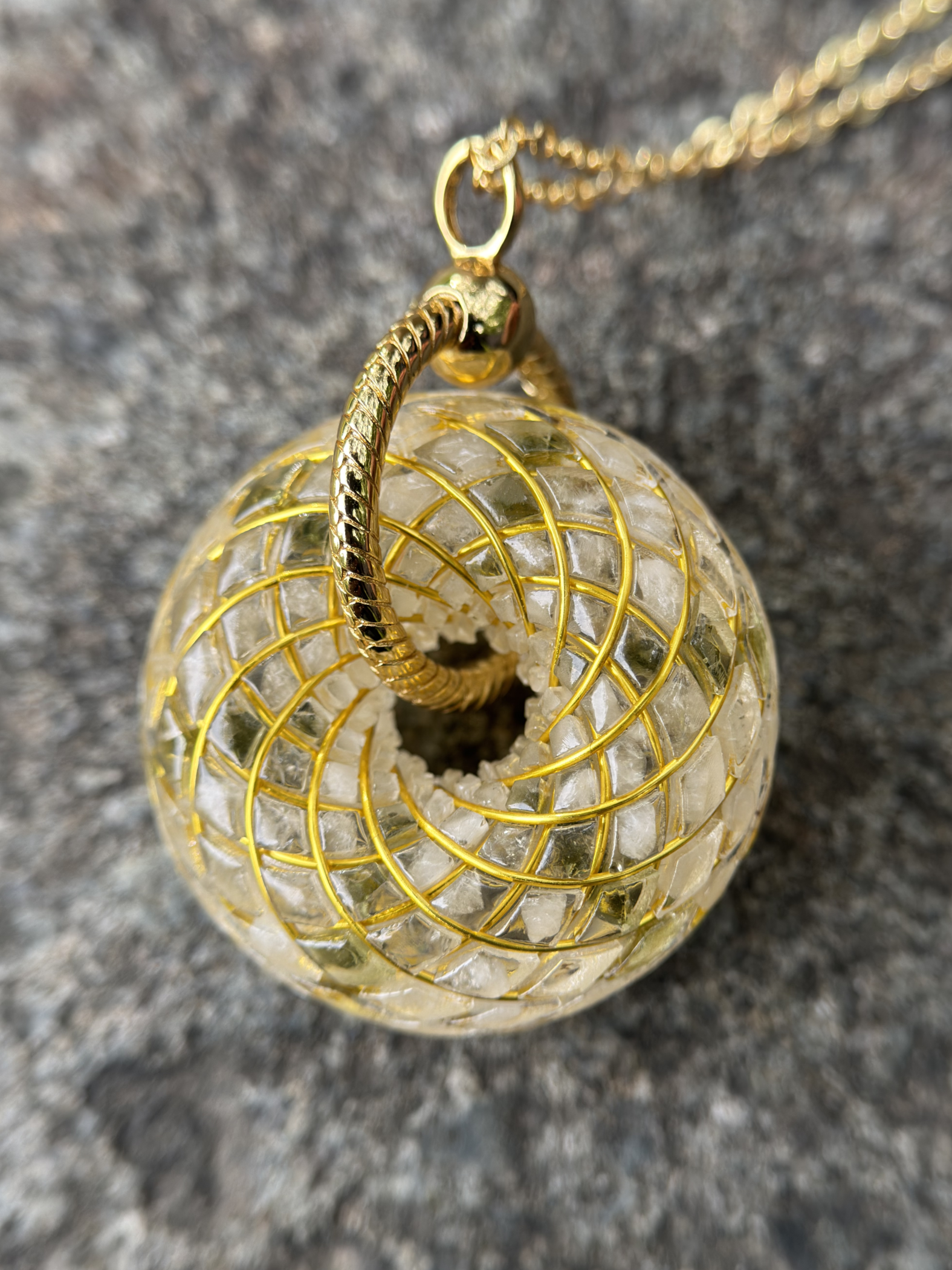 Moldavite Czech Meteorite Torus Rodin Coil Crystal Pendant | Protection Necklace Flower of life