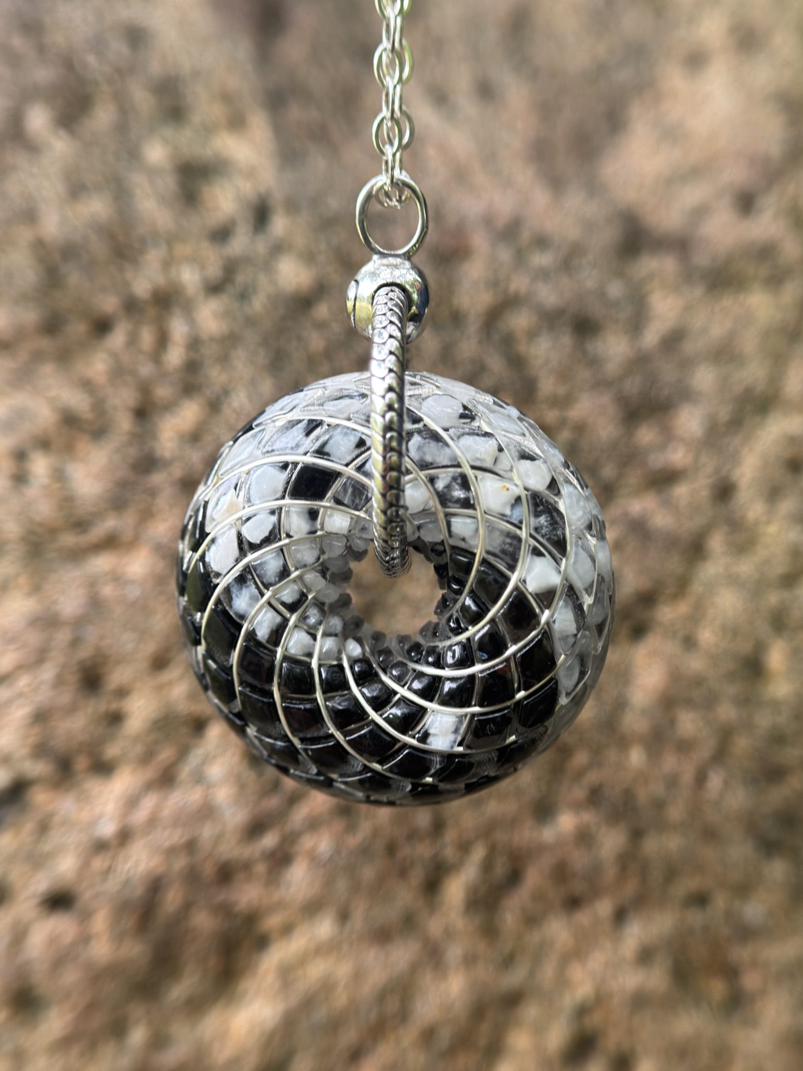 YIN YANG TaiChi Torus Crystal Pendant Necklace Opal Sacred Geometry Orgone Jewelry Spiritual Meditation Gift