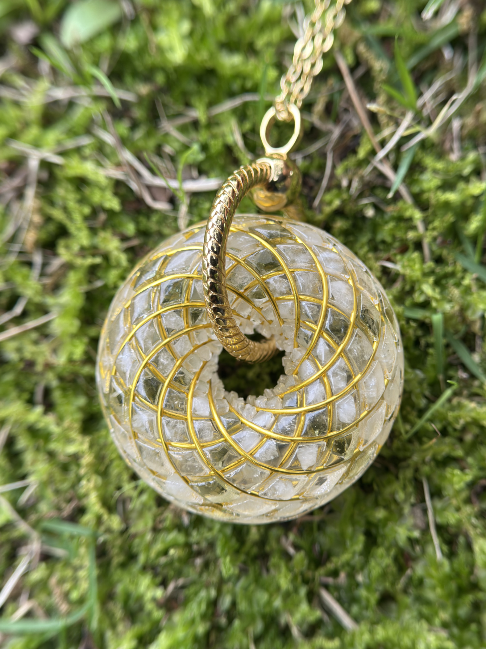 Moldavite Czech Meteorite Torus Rodin Coil Crystal Pendant | Protection Necklace Flower of life