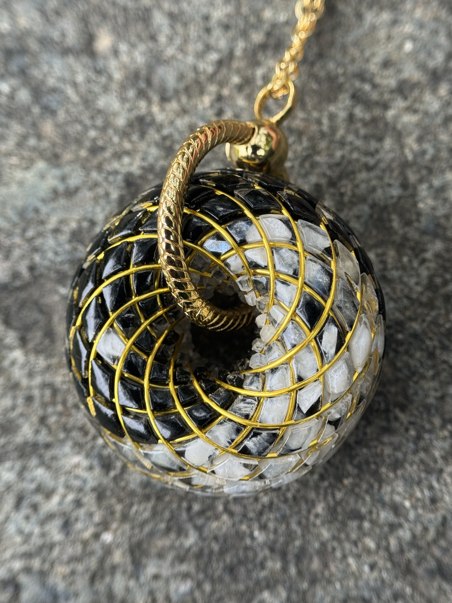 YIN YANG TaiChi Torus Crystal Pendant Necklace Opal Sacred Geometry Orgone Jewelry Spiritual Meditation Gift