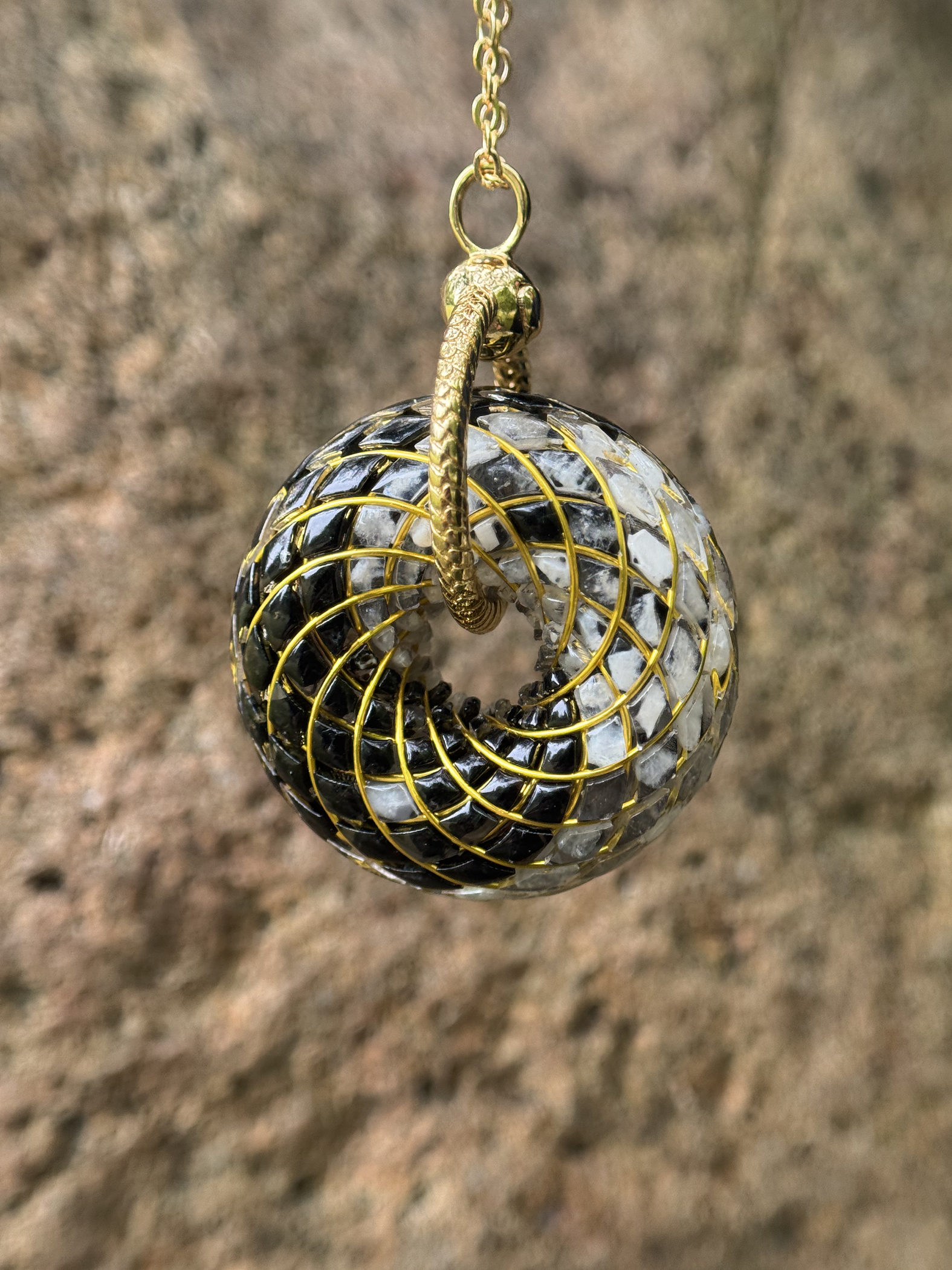 YIN YANG TaiChi Torus Crystal Pendant Necklace Opal Sacred Geometry Orgone Jewelry Spiritual Meditation Gift