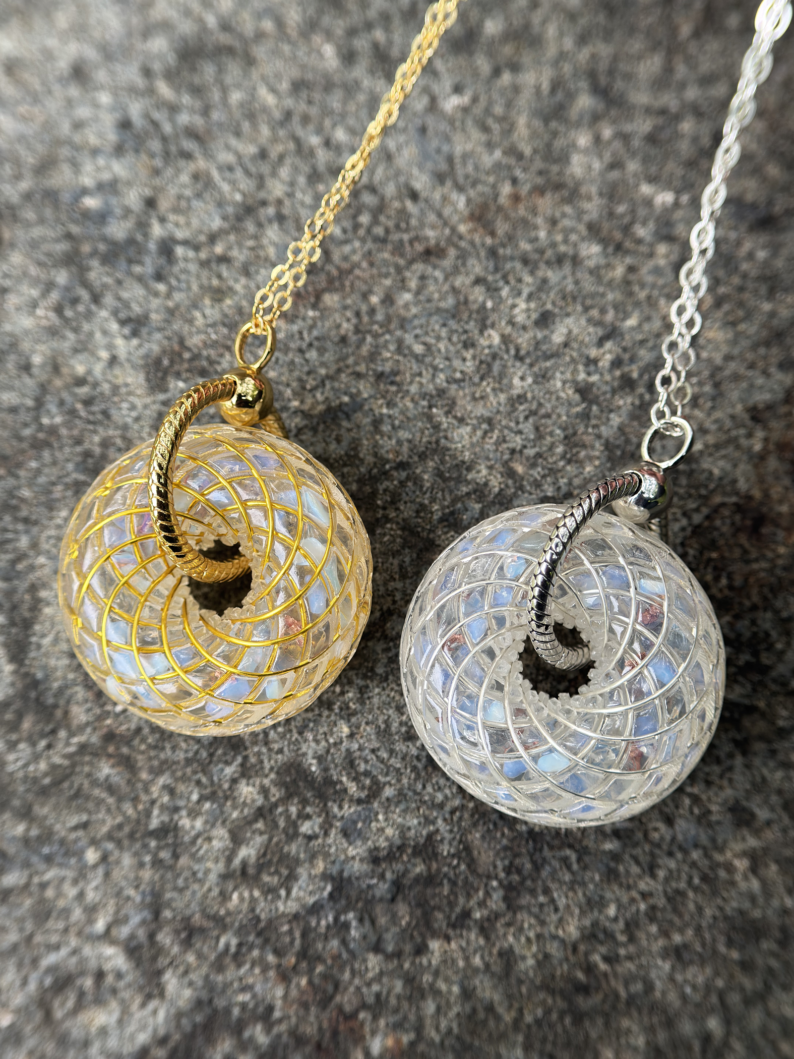 Handmade Torus Crystal Pendant Necklace Opal Sacred Geometry Orgone Jewelry Spiritual Meditation Gift
