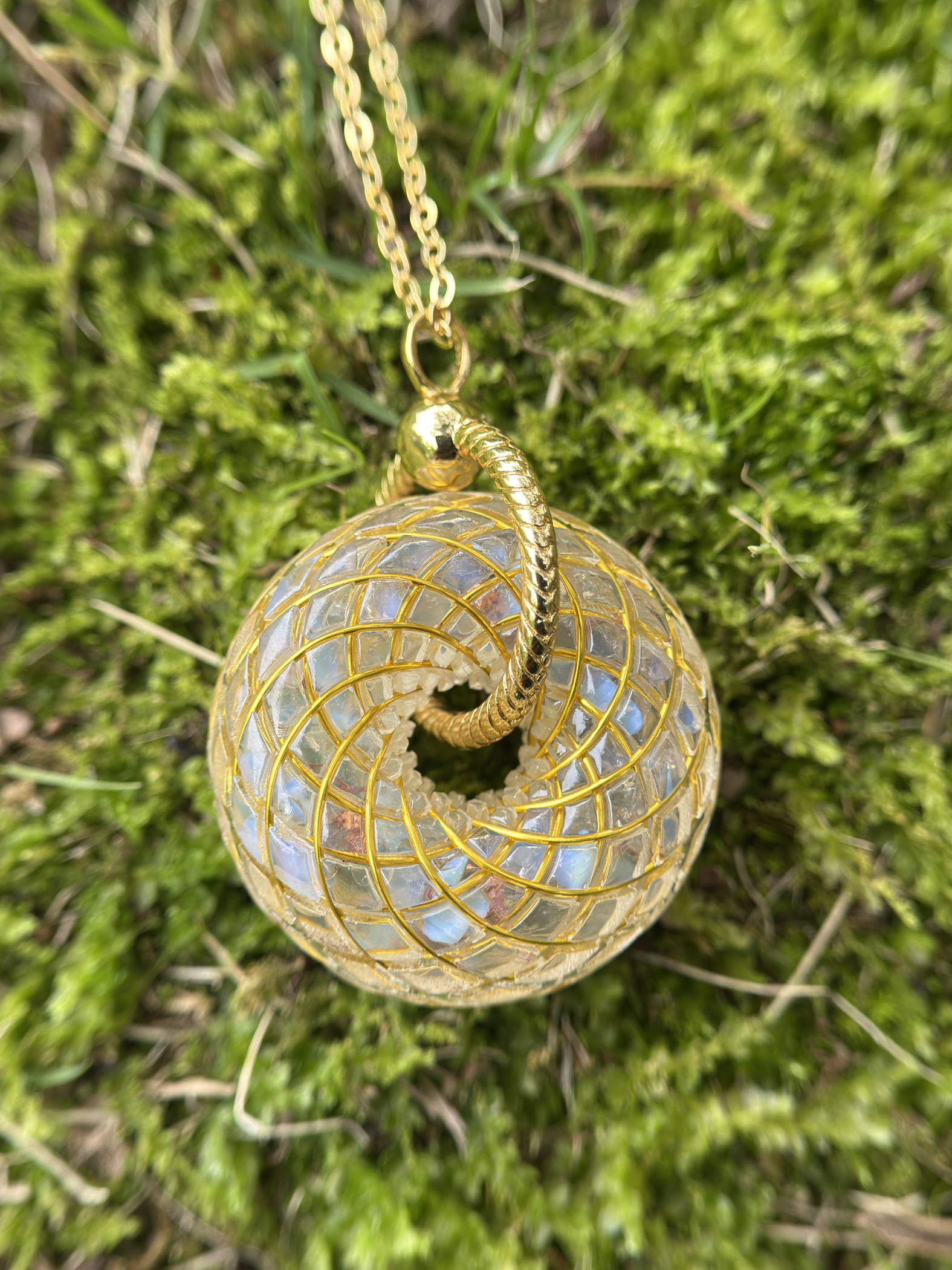 Handmade Torus Crystal Pendant Necklace Opal Sacred Geometry Orgone Jewelry Spiritual Meditation Gift