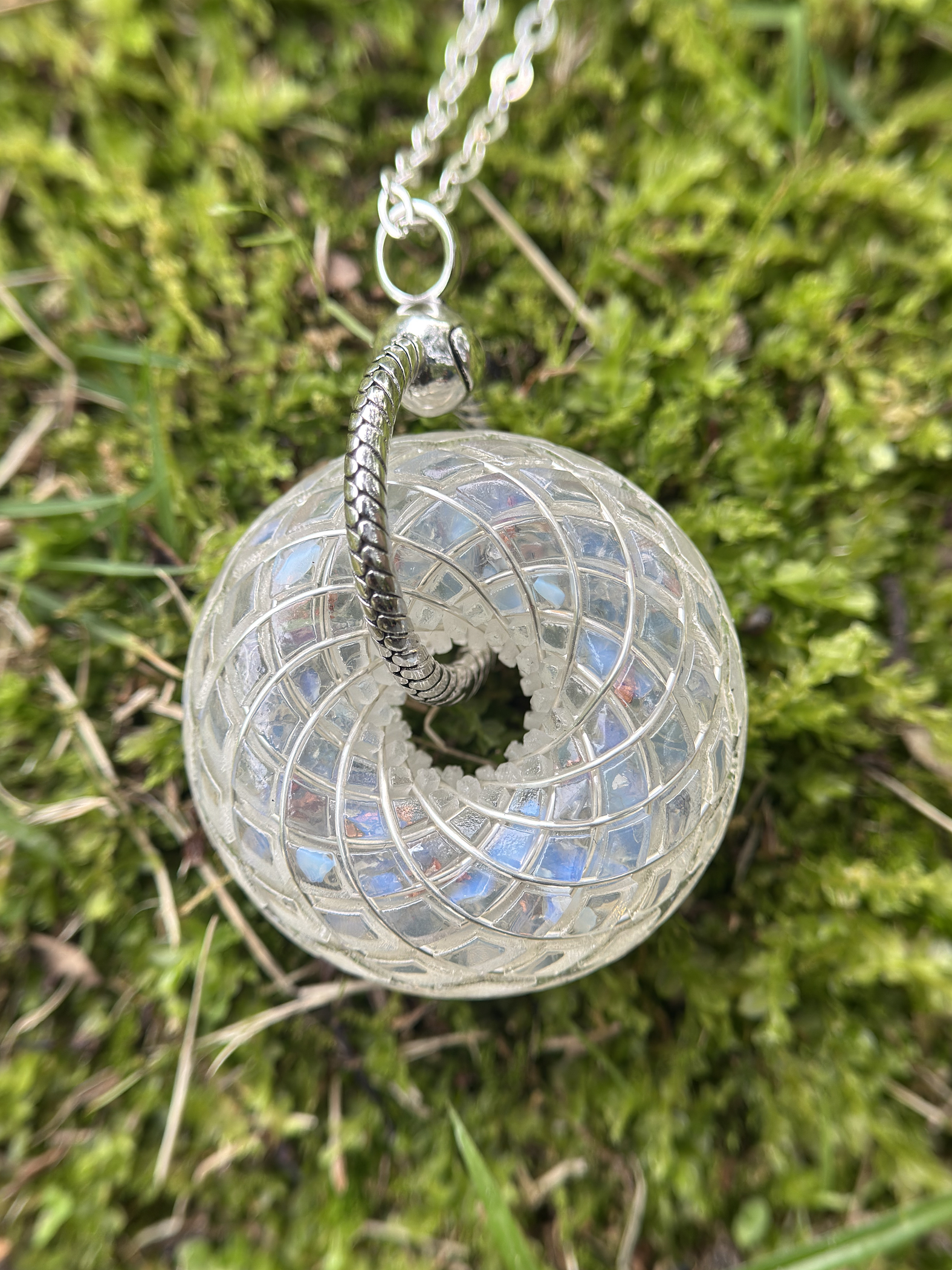 Handmade Torus Crystal Pendant Necklace Opal Sacred Geometry Orgone Jewelry Spiritual Meditation Gift