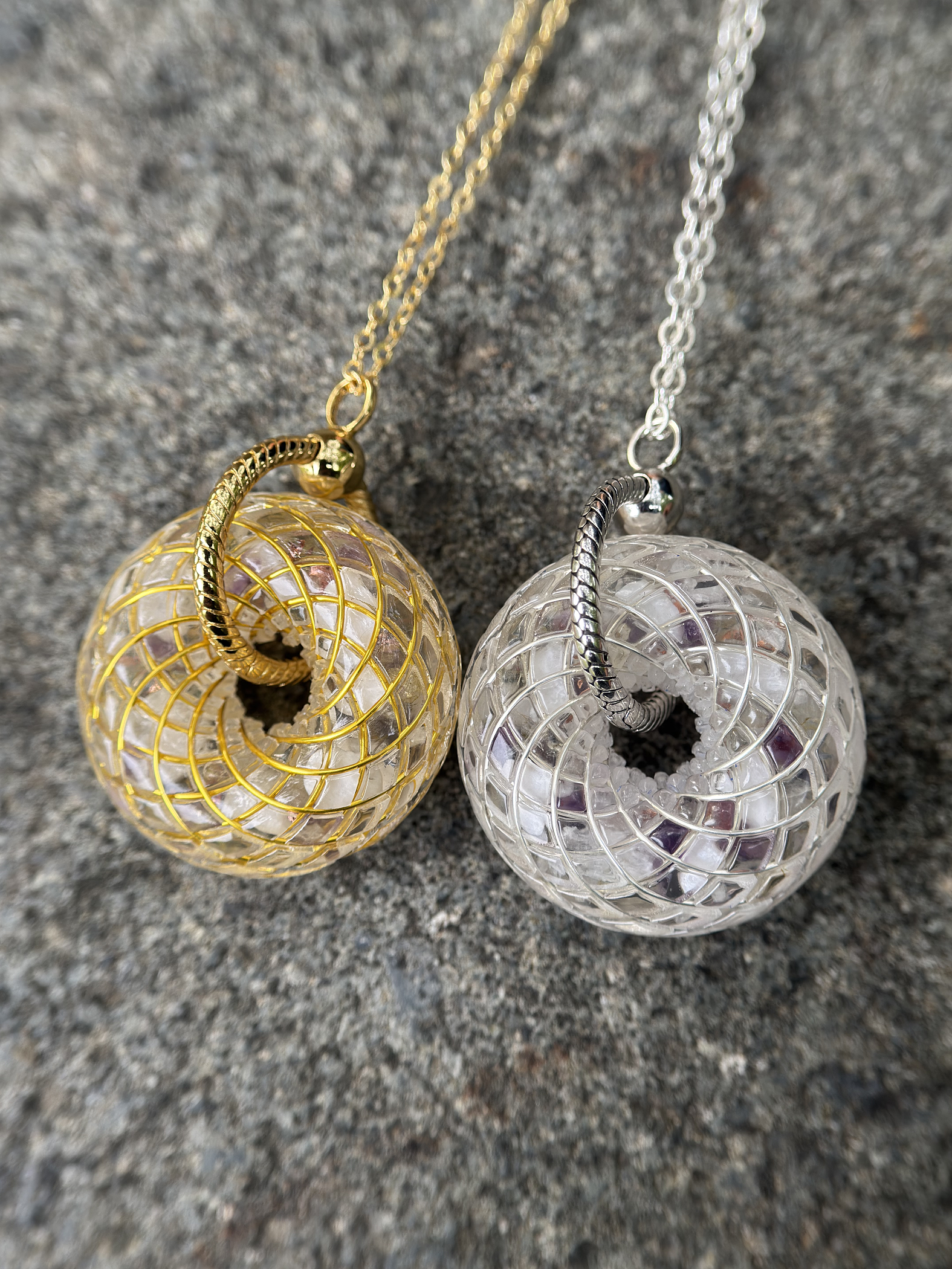 Moonstone & Amethyst Orgonite Torus Rodin Coil Necklace Pendant Chakra Healing Crystal Jewelry Spiritual Gift