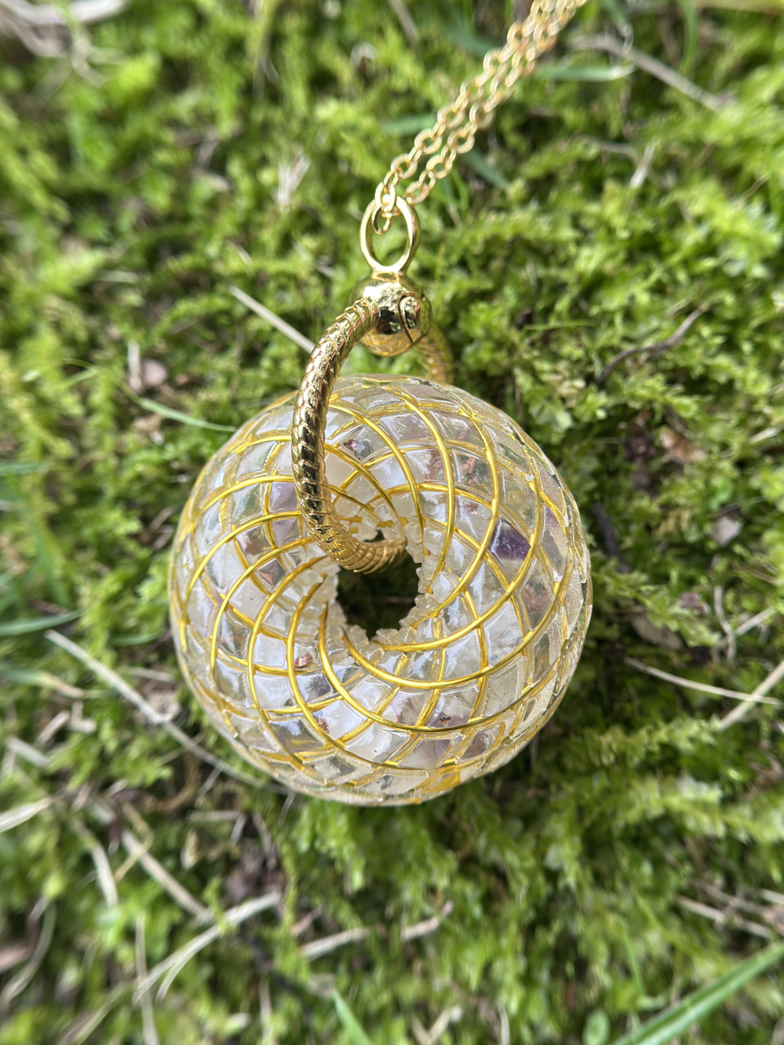 Moonstone & Amethyst Orgonite Torus Rodin Coil Necklace Pendant Chakra Healing Crystal Jewelry Spiritual Gift