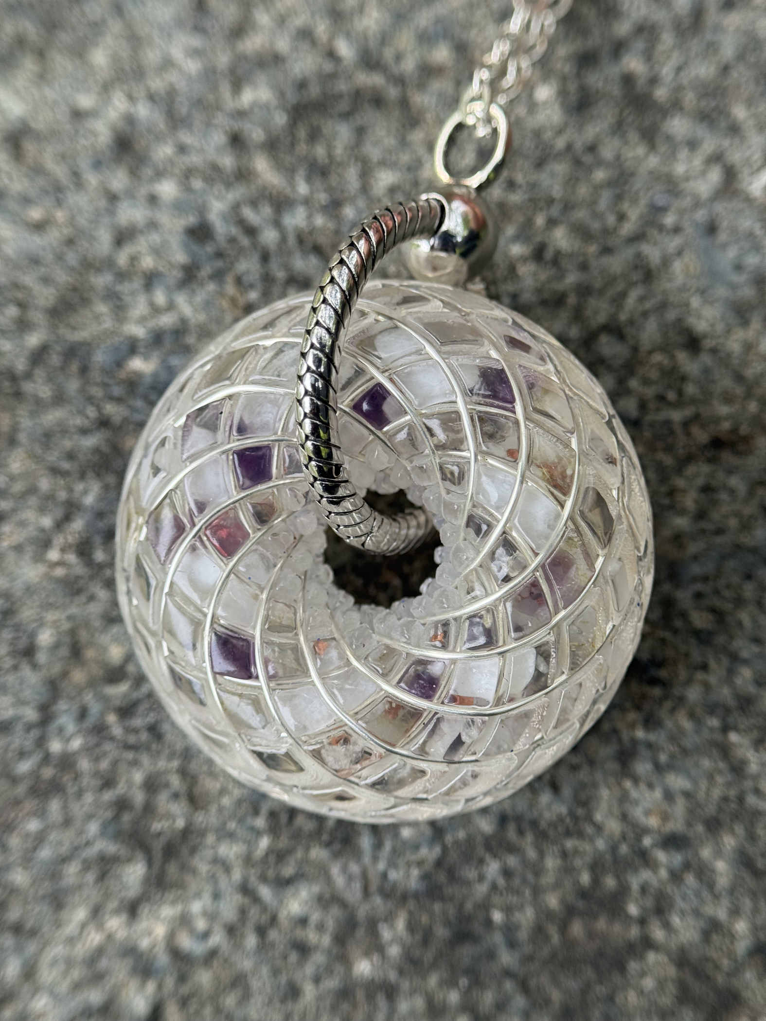 Moonstone & Amethyst Orgonite Torus Rodin Coil Necklace Pendant Chakra Healing Crystal Jewelry Spiritual Gift