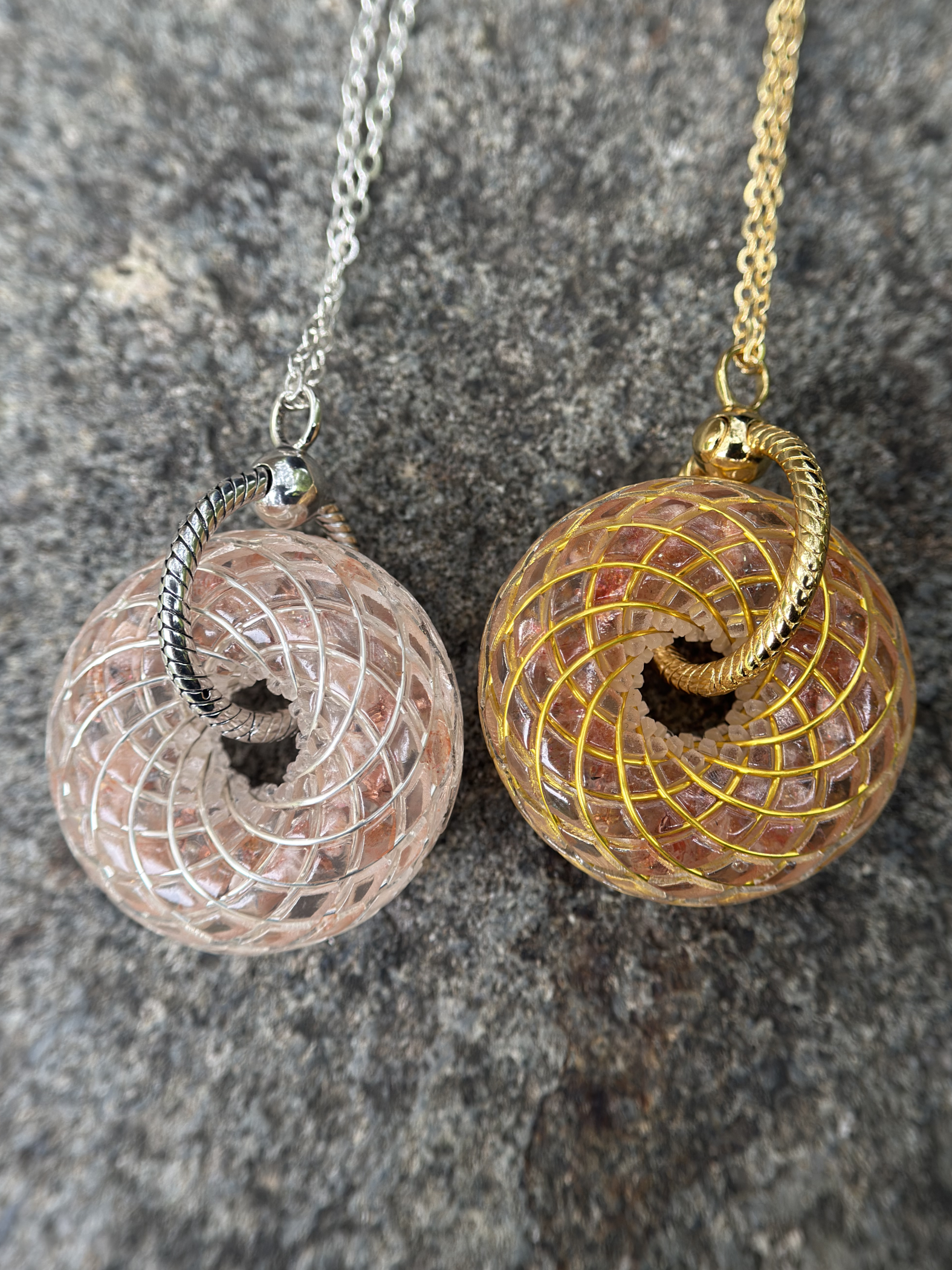 Sacred Geometry Torus Pendant Sunstone – Handmade Crystal Energy Necklace, Orgone Style Meditation Jewelry Gift