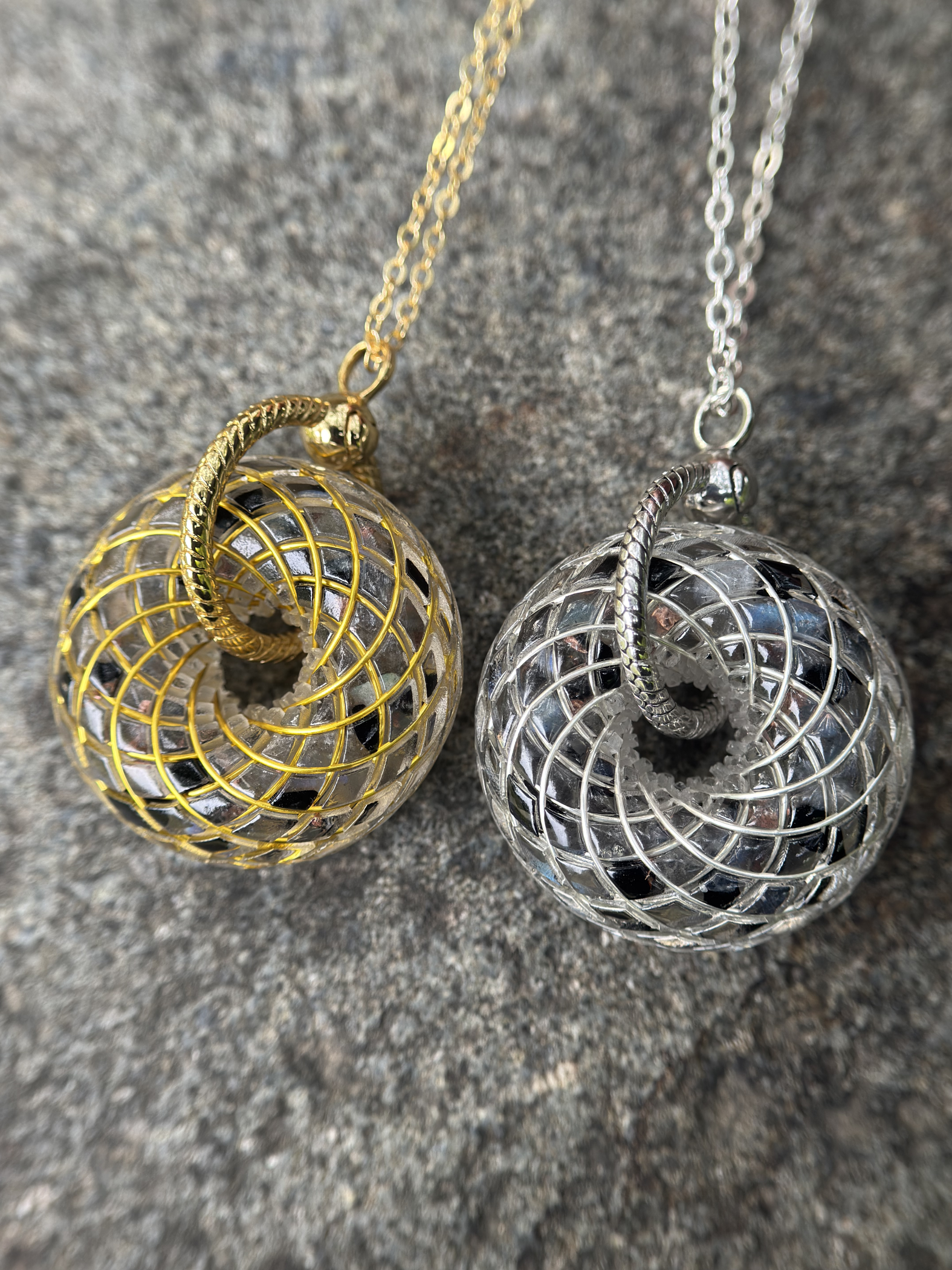 Torus Energy Pendant – Labradorite, Black Tourmaline & Clear Quartz Handcrafted Sacred Geometry Spiritual Gift