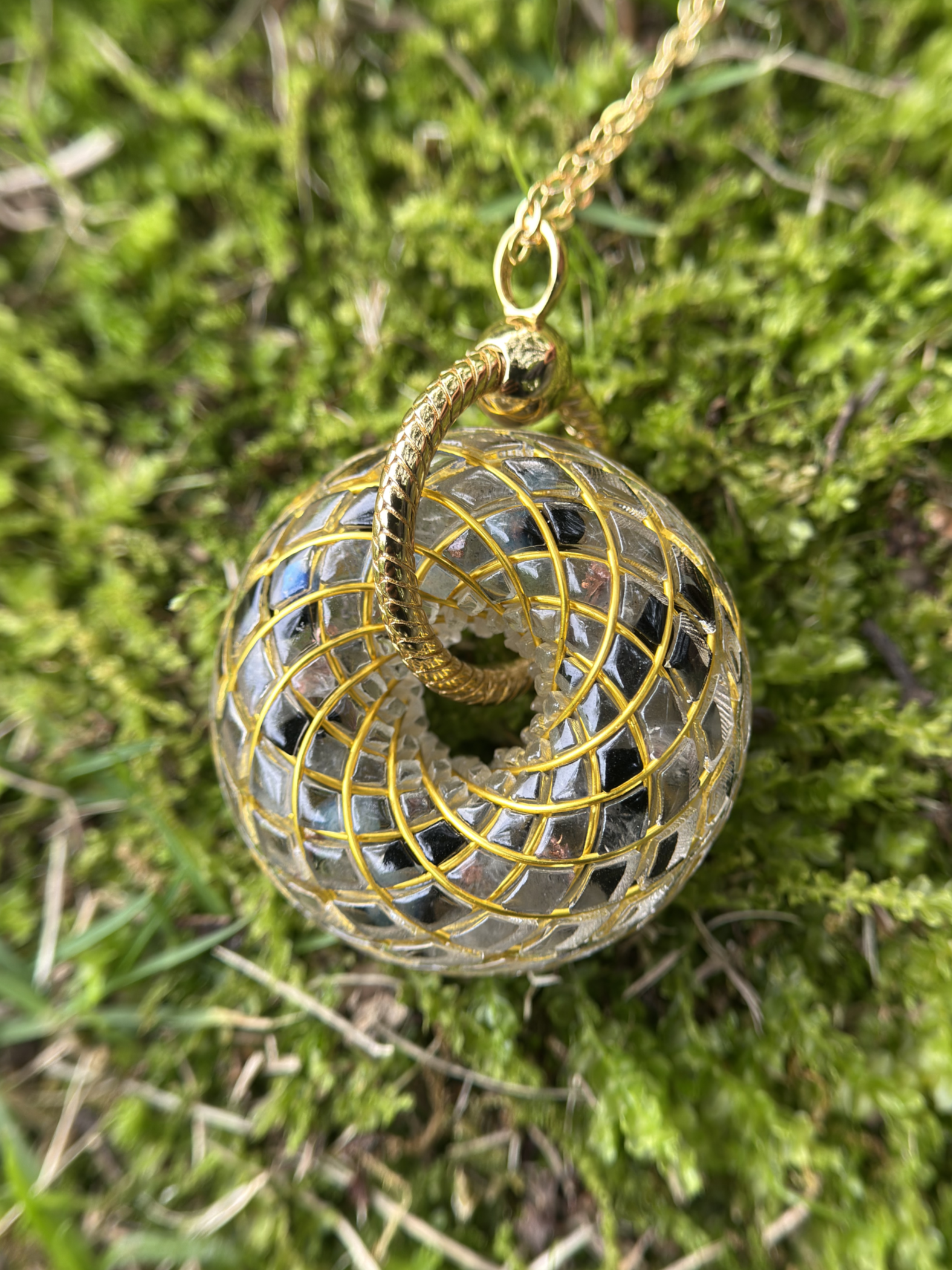 Torus Energy Pendant – Labradorite, Black Tourmaline & Clear Quartz Handcrafted Sacred Geometry Spiritual Gift