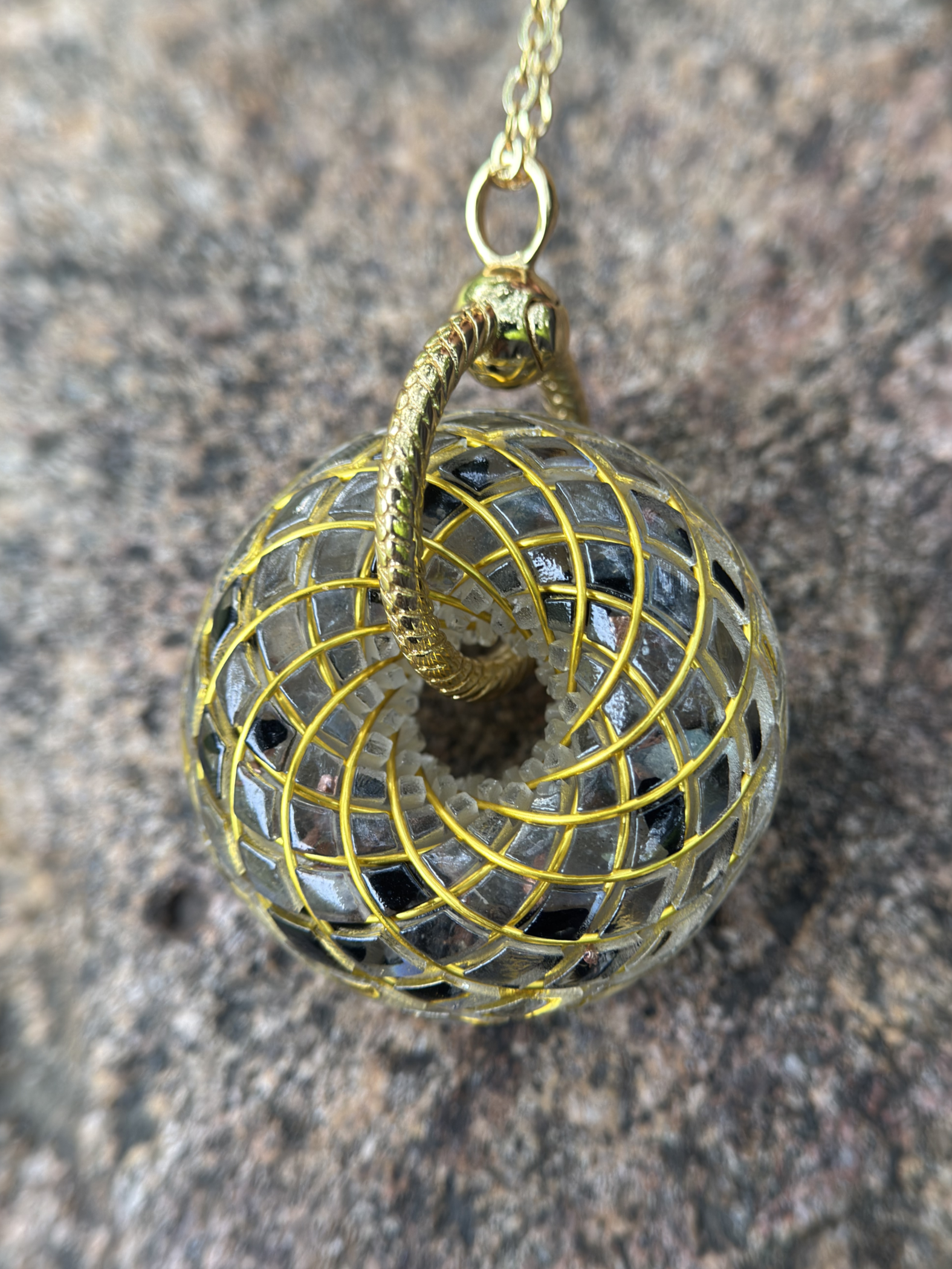 Torus Energy Pendant – Labradorite, Black Tourmaline & Clear Quartz Handcrafted Sacred Geometry Spiritual Gift