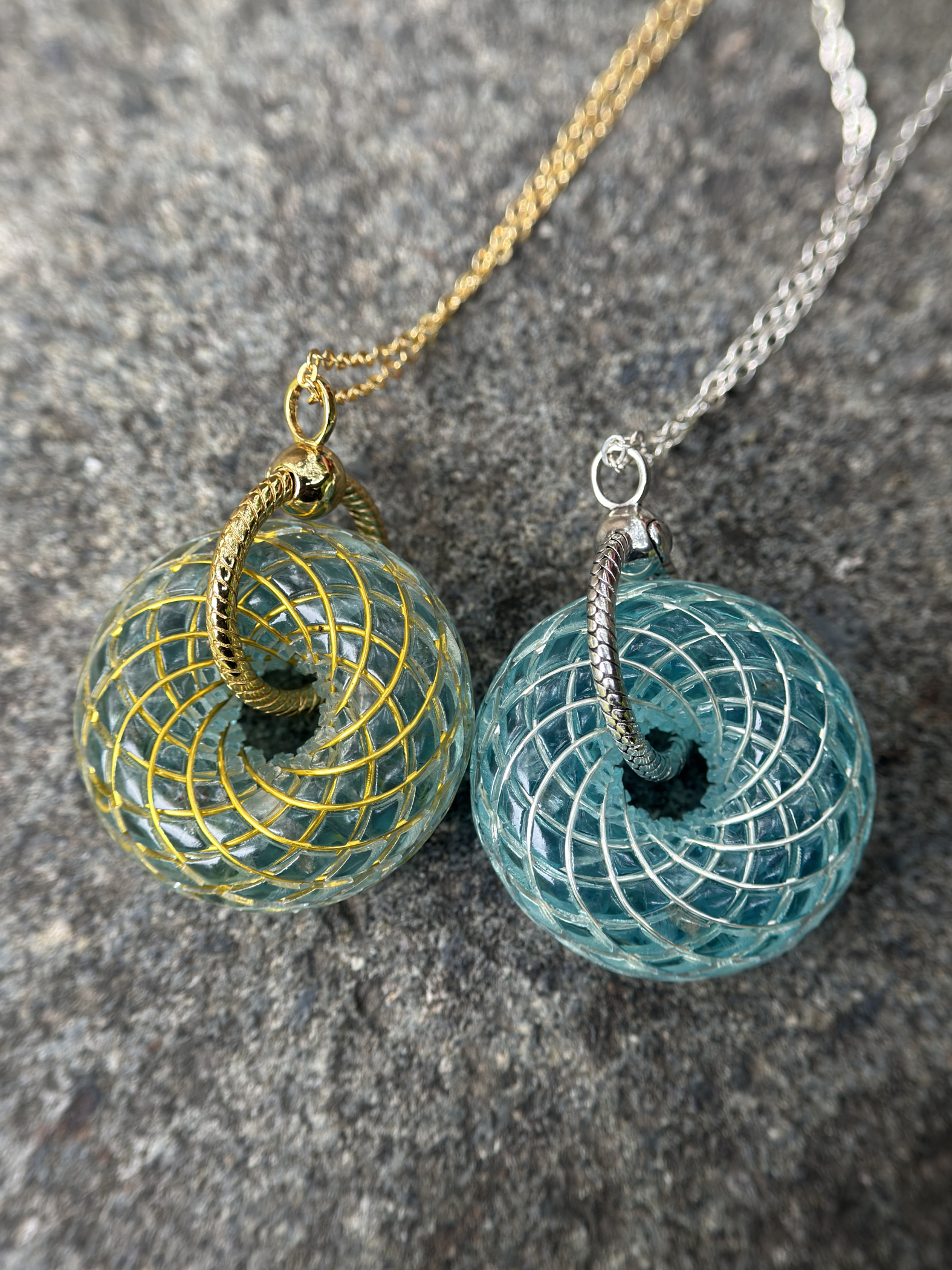 Blue Apatite Torus Pendant Necklace Sacred Geometry Crystal Handmade Meditation Gift