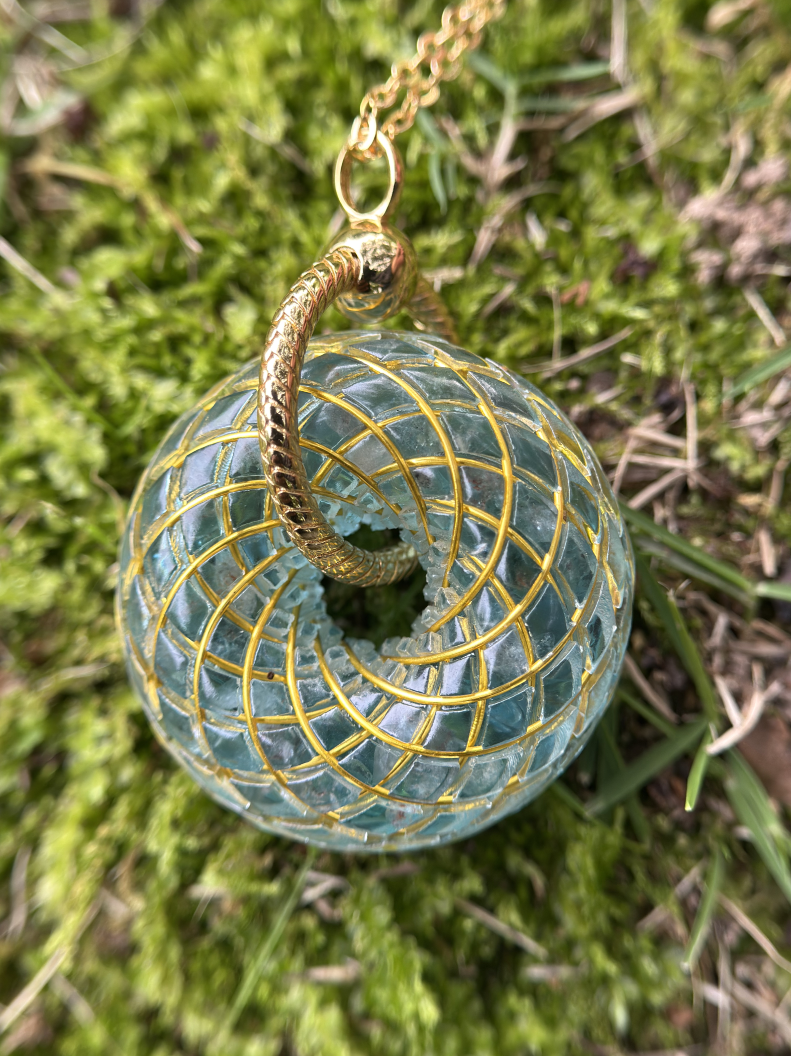 Blue Apatite Torus Pendant Necklace Sacred Geometry Crystal Handmade Meditation Gift