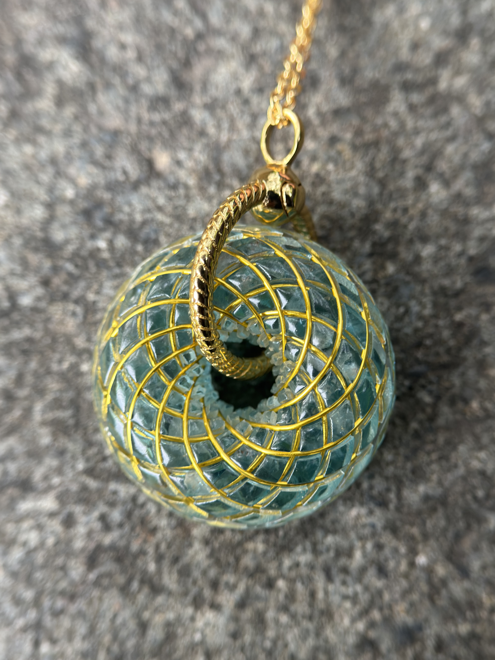 Blue Apatite Torus Pendant Necklace Sacred Geometry Crystal Handmade Meditation Gift
