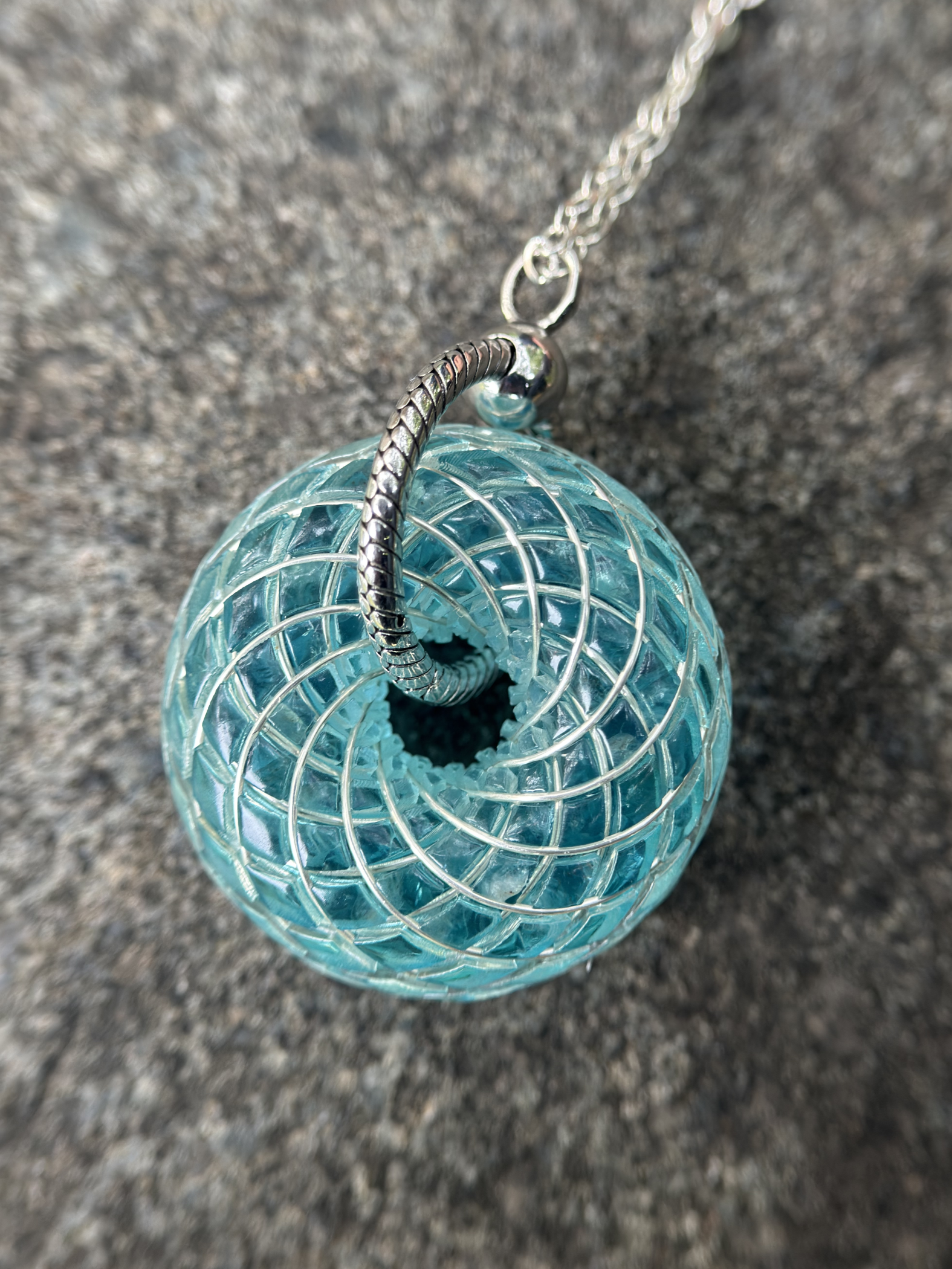Blue Apatite Torus Pendant Necklace Sacred Geometry Crystal Handmade Meditation Gift