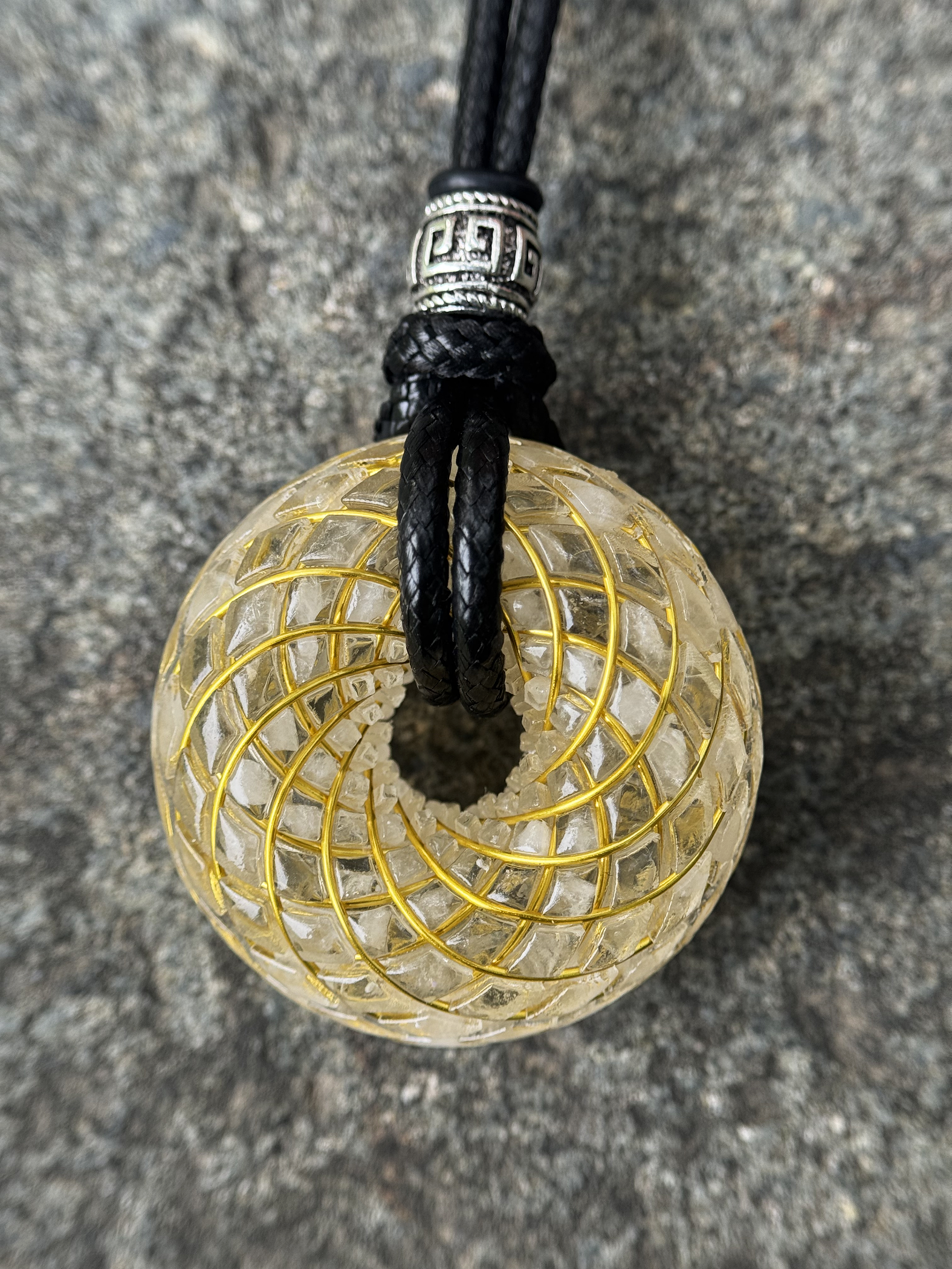 Libyan Gold Meteorite Torus Rodin Coil Crystal Pendant | Protection Necklace Flower of life