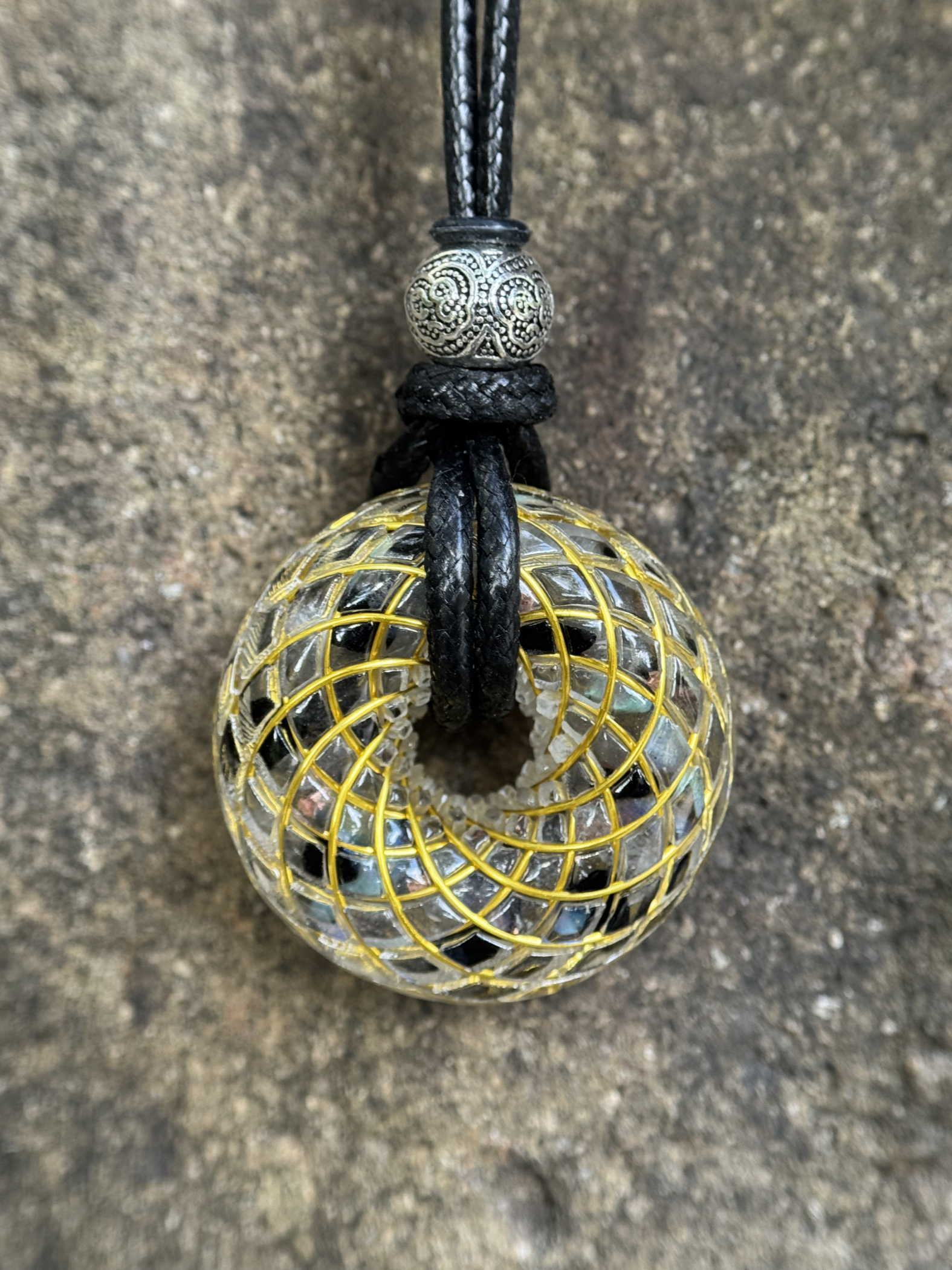 Torus Energy Pendant – Labradorite, Black Tourmaline & Clear Quartz Handcrafted Sacred Geometry Spiritual Gift