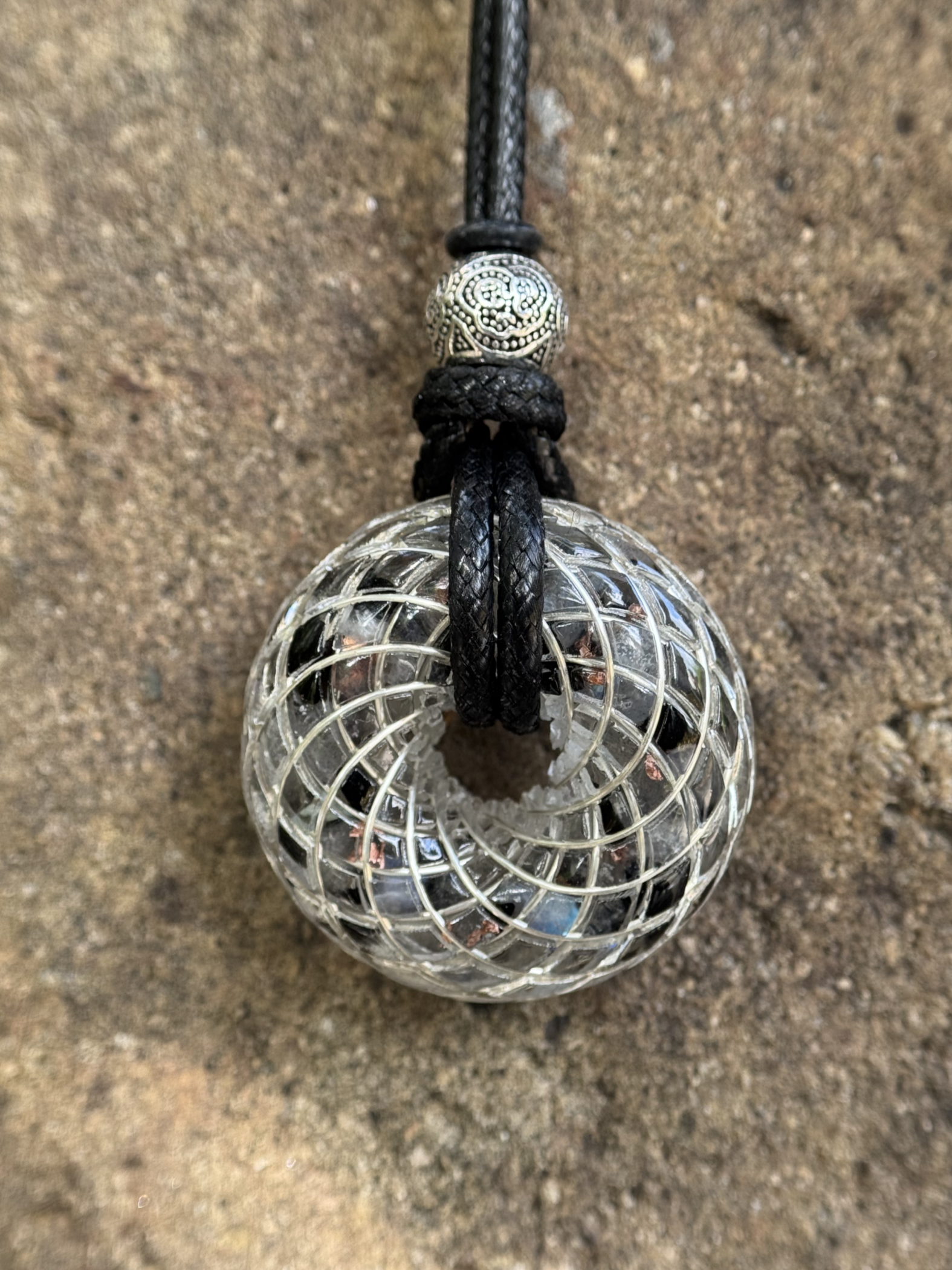 Torus Energy Pendant – Labradorite, Black Tourmaline & Clear Quartz Handcrafted Sacred Geometry Spiritual Gift
