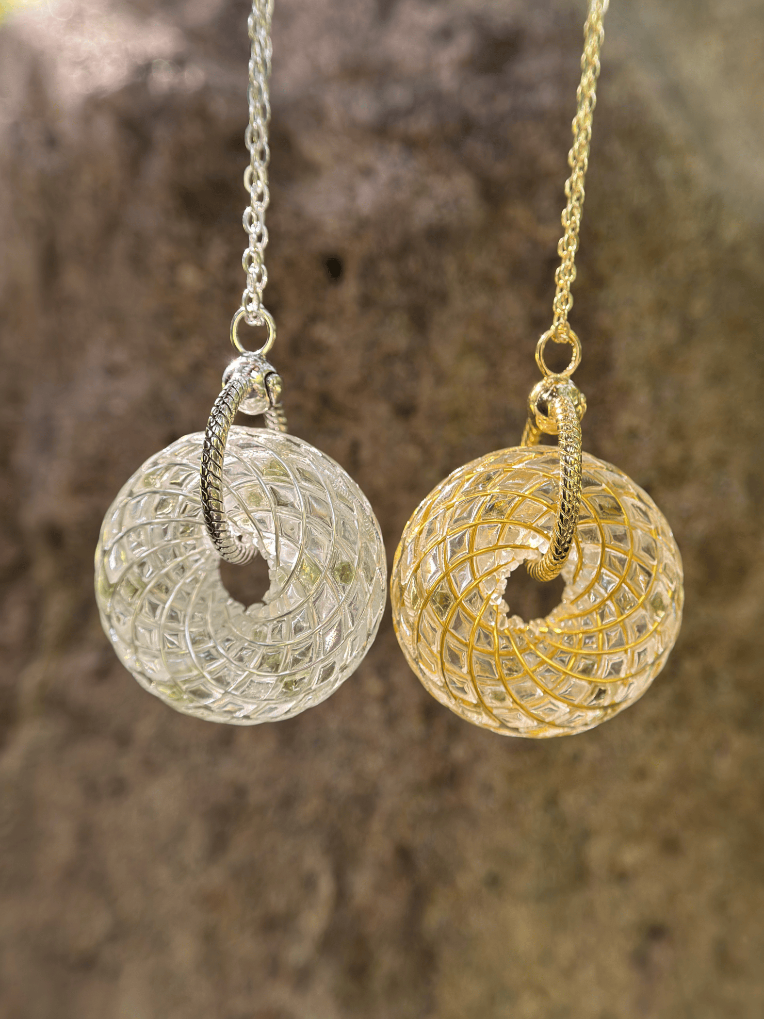 Moldavite Czech Meteorite Torus Rodin Coil Crystal Pendant | Protection Necklace Flower of life