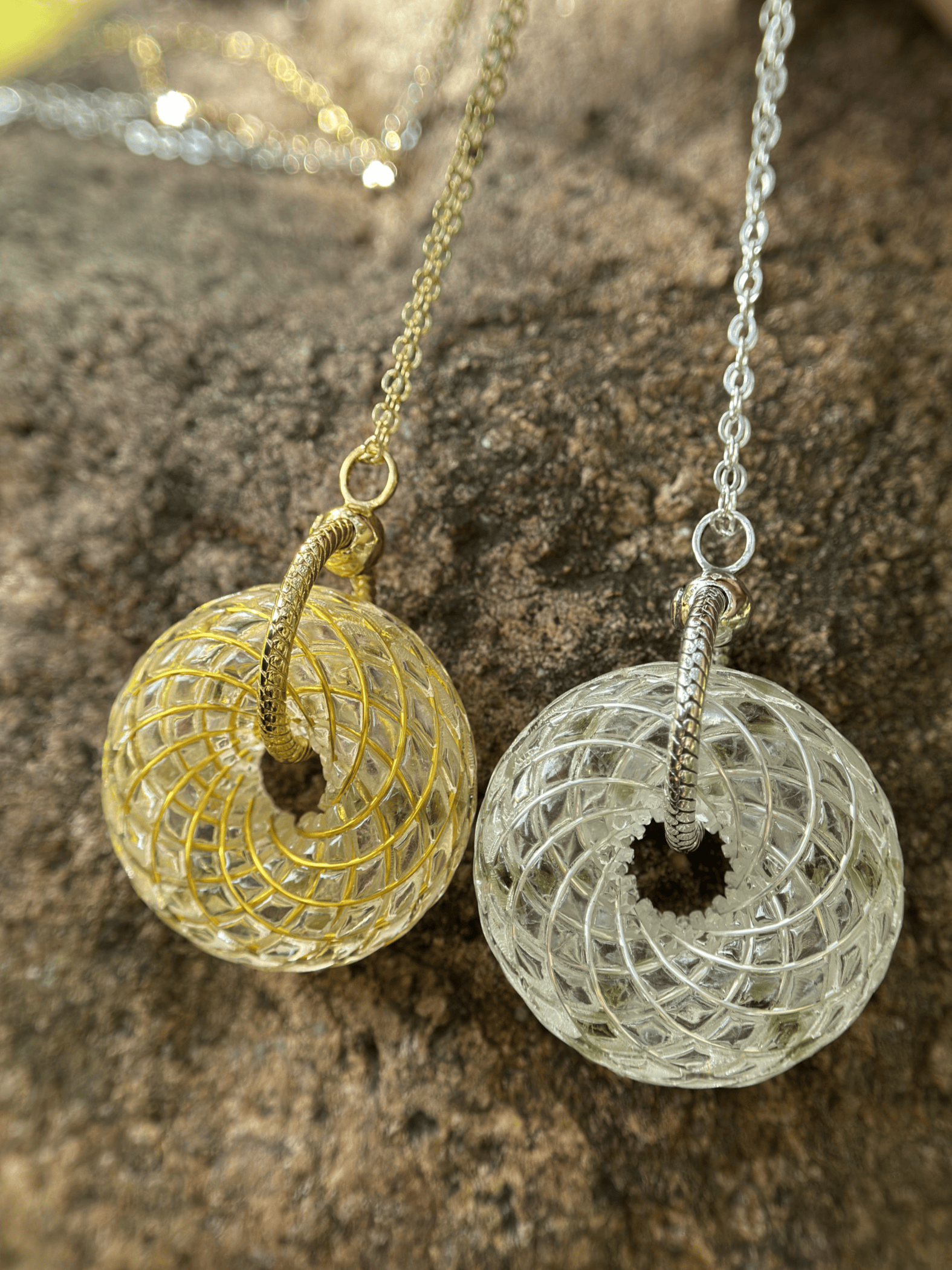 Moldavite Czech Meteorite Torus Rodin Coil Crystal Pendant | Protection Necklace Flower of life