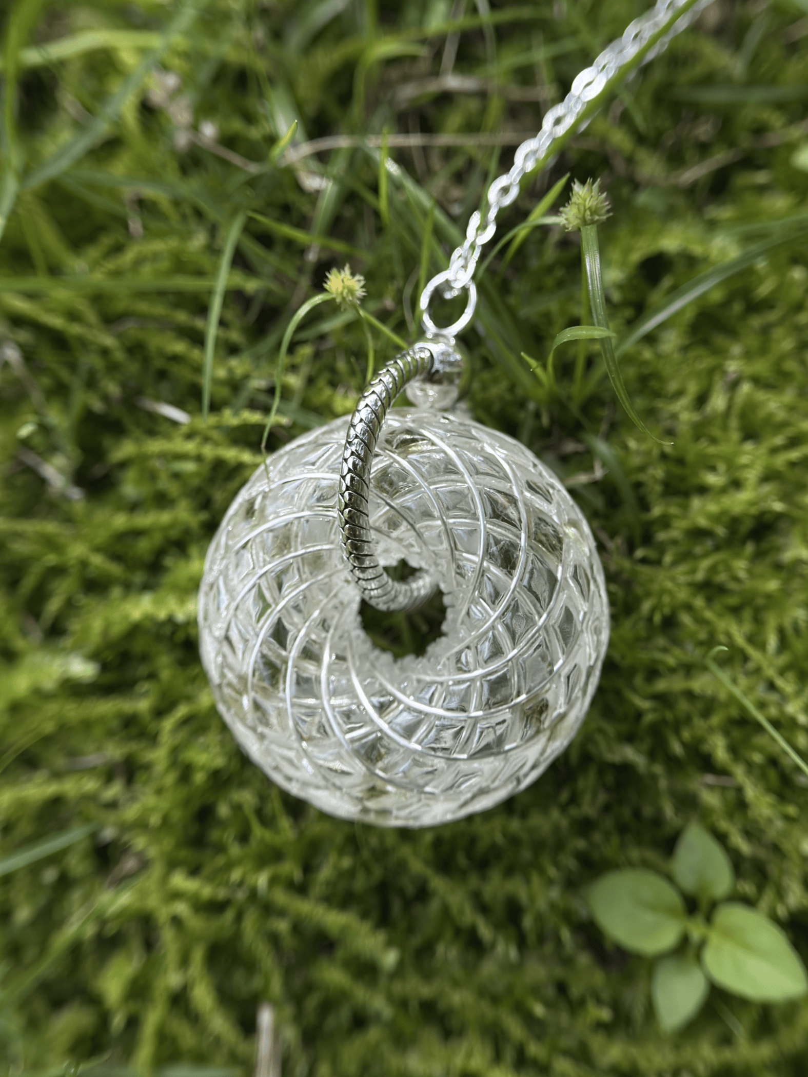 Moldavite Czech Meteorite Torus Rodin Coil Crystal Pendant | Protection Necklace Flower of life